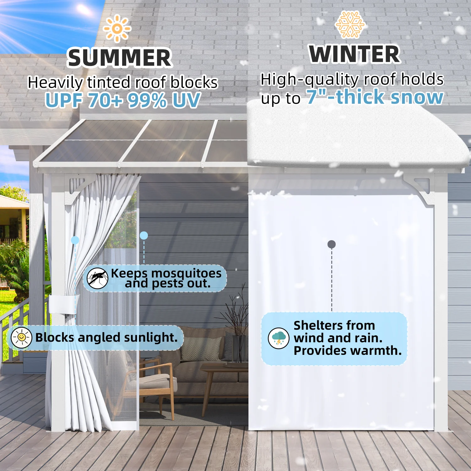 AECOJOY 12'x10' Wall Gazebo with Curtains and Mosquito Netting, White