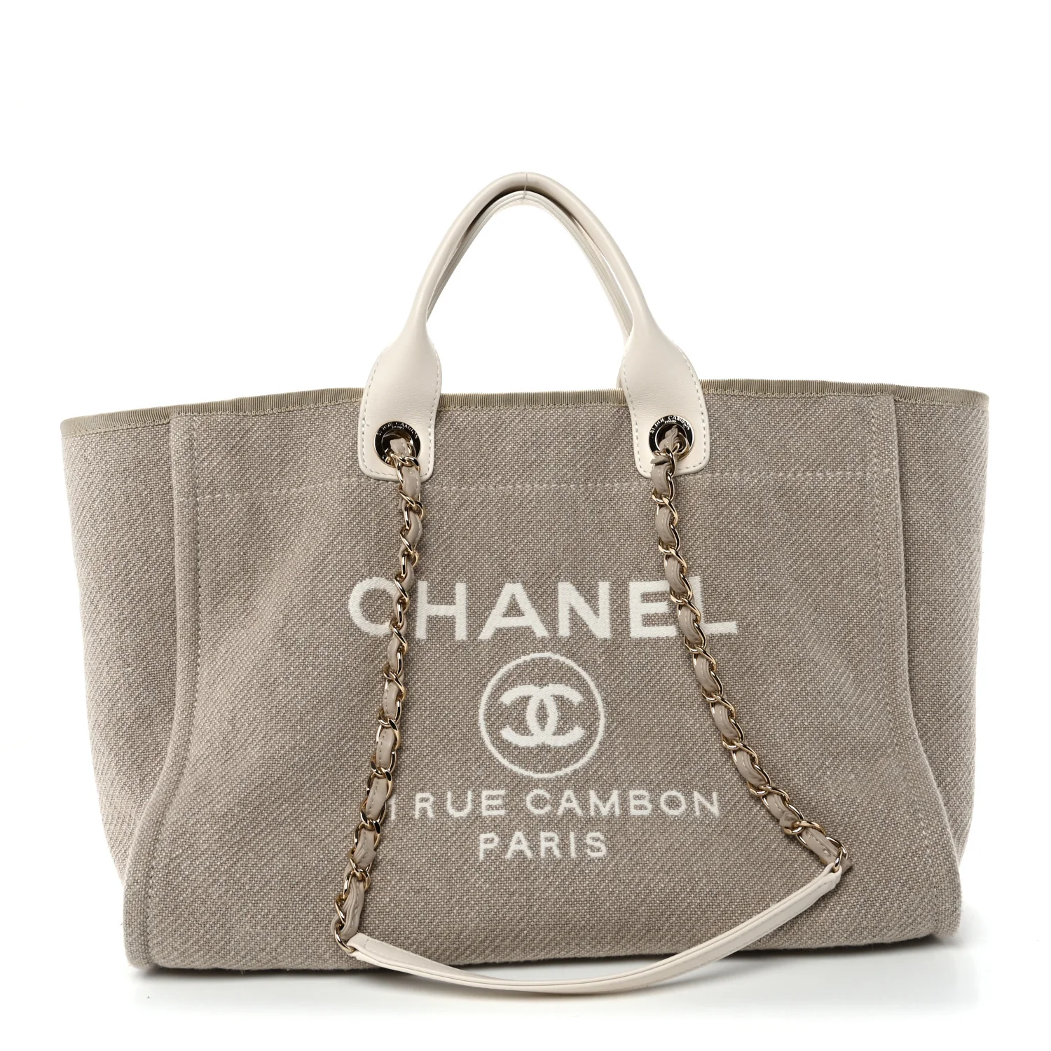 Mixed Fibers Calfskin Medium Deauville Tote Beige White