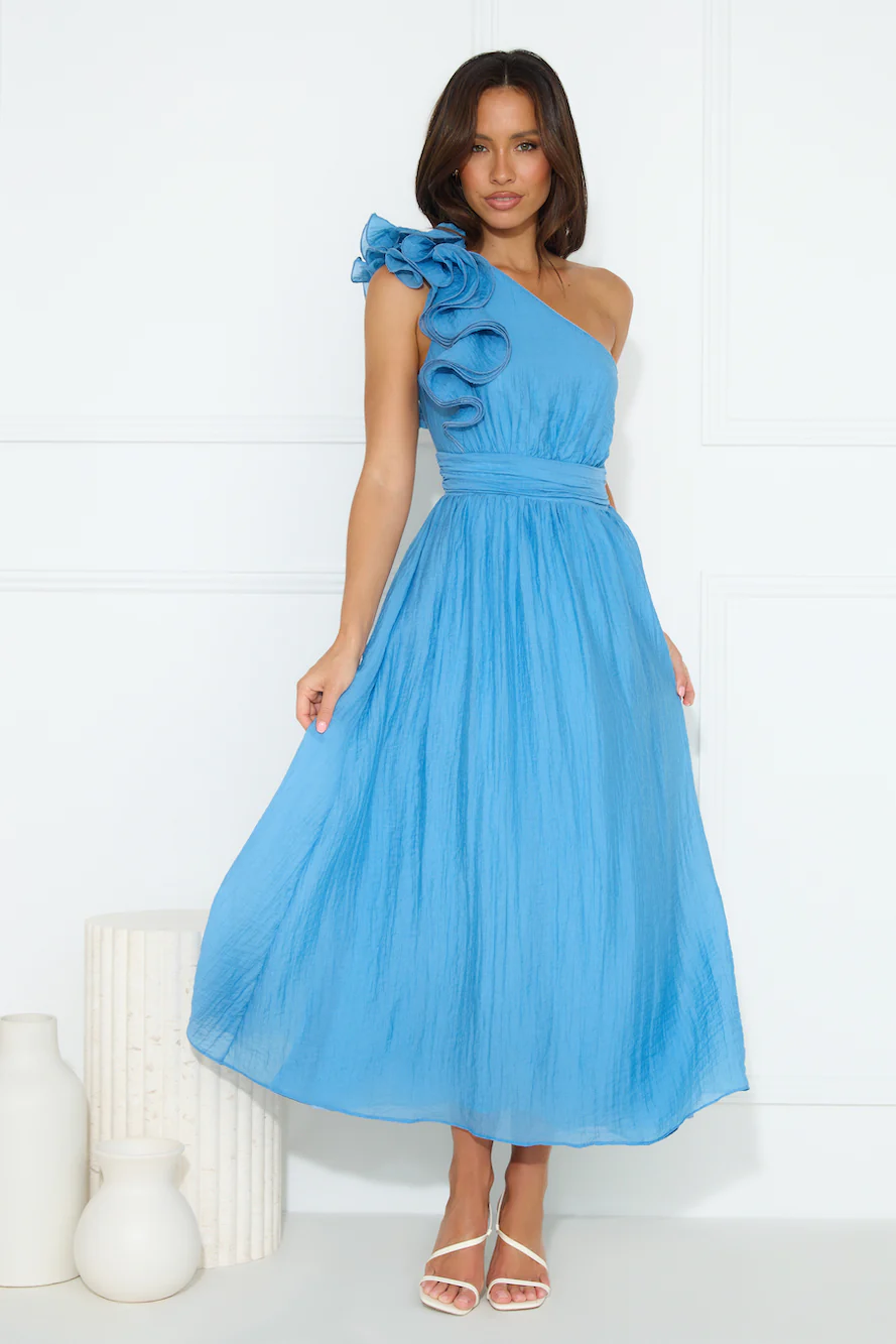 Find Out One Shoulder Midi Dress Blue