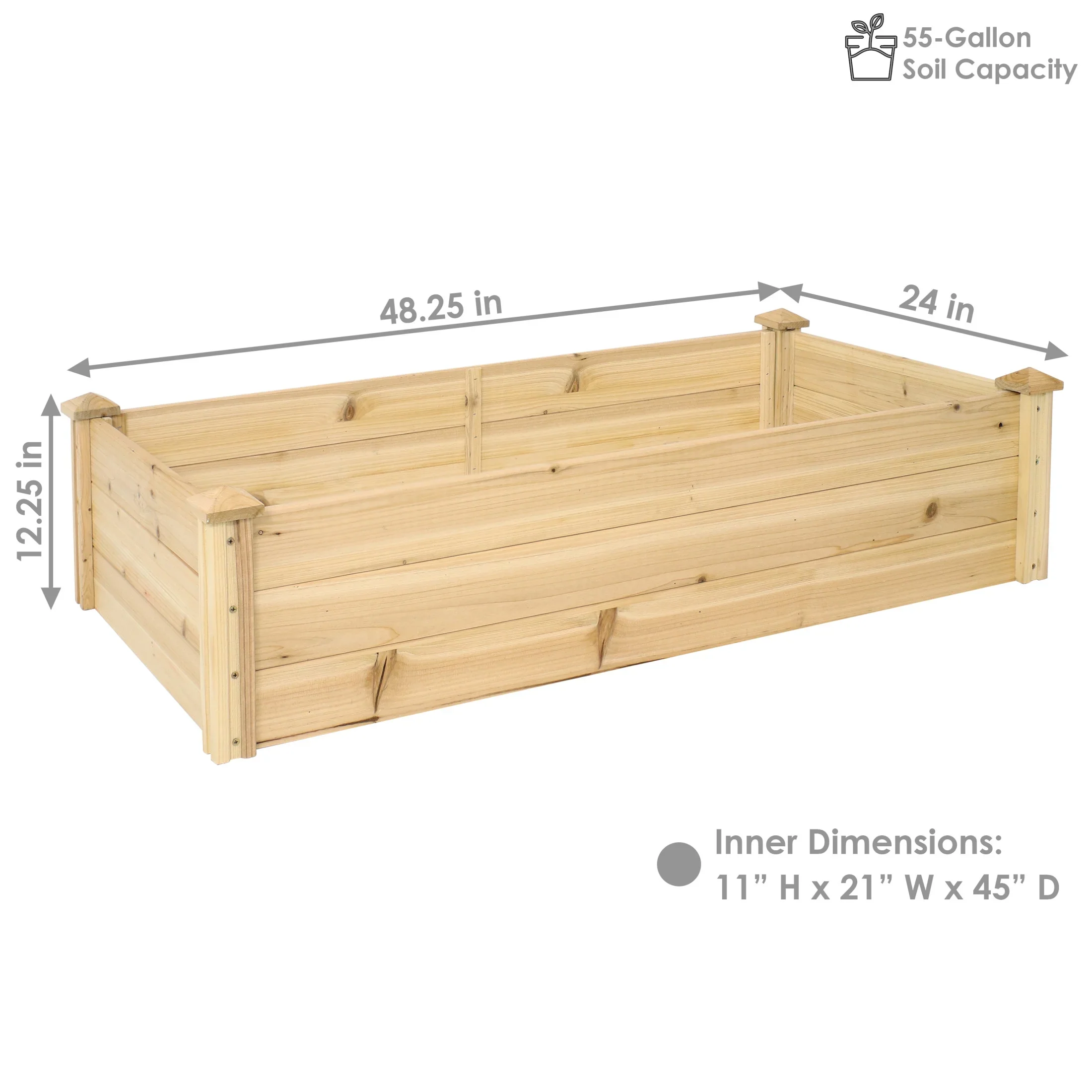 Sunnydaze 24 x 48.25 x 12.25 Rectangular Natural Wooden Outdoor Raised Garden Bed