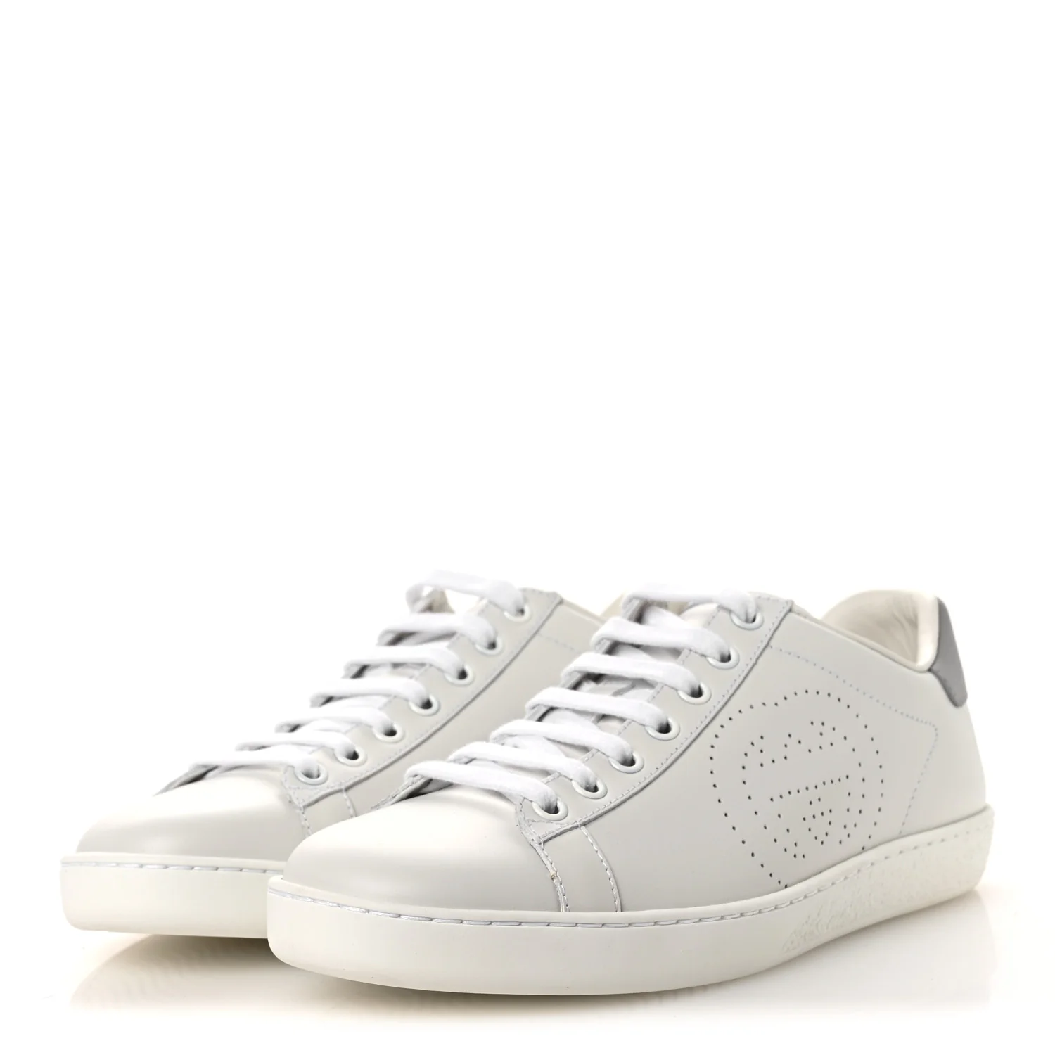 Calfskin Interlocking G Perforated Womens Ace Sneakers 37 White Grey Sky