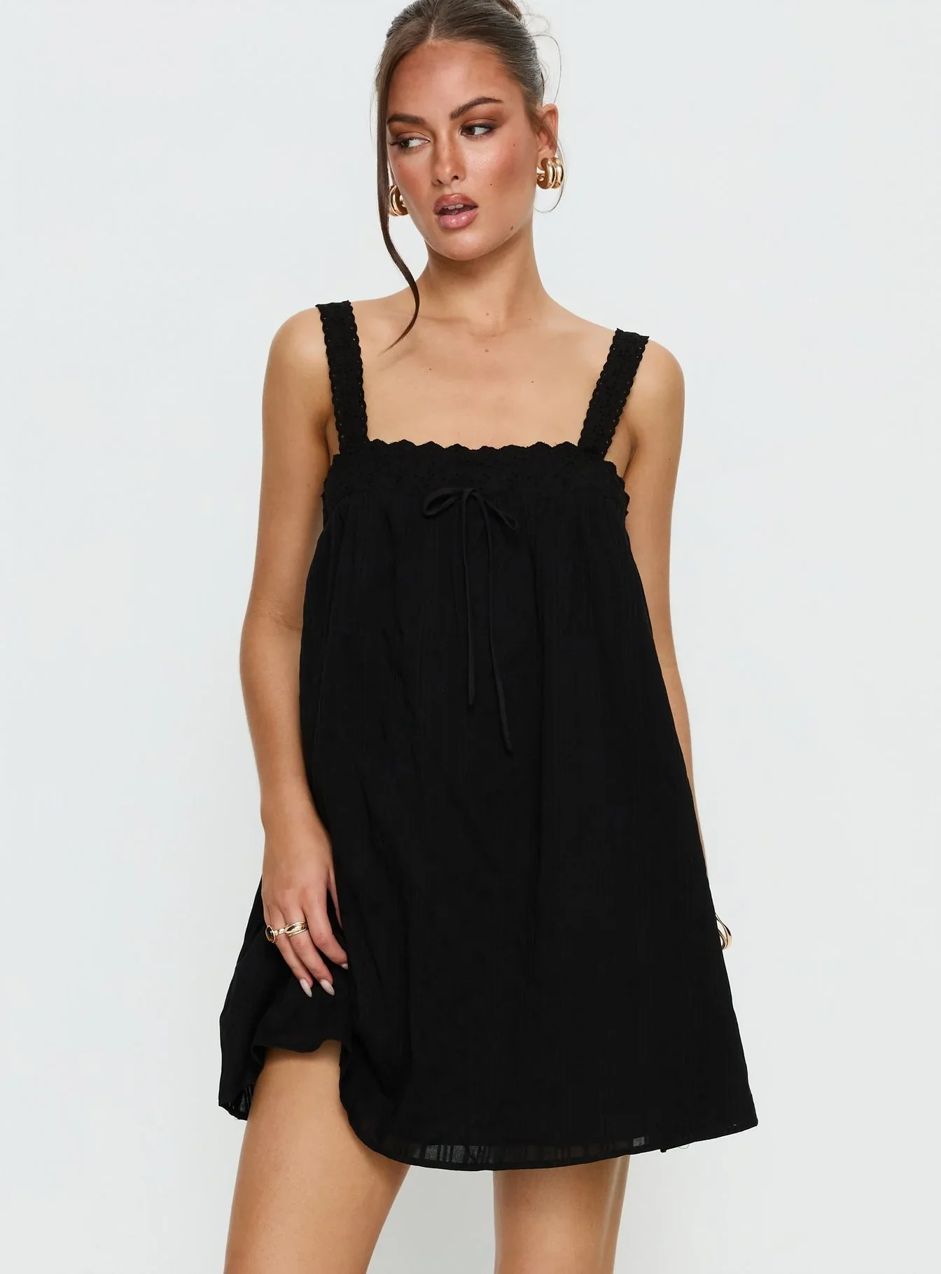 Reason To Stay Lace Trim Floaty Mini Dress Black