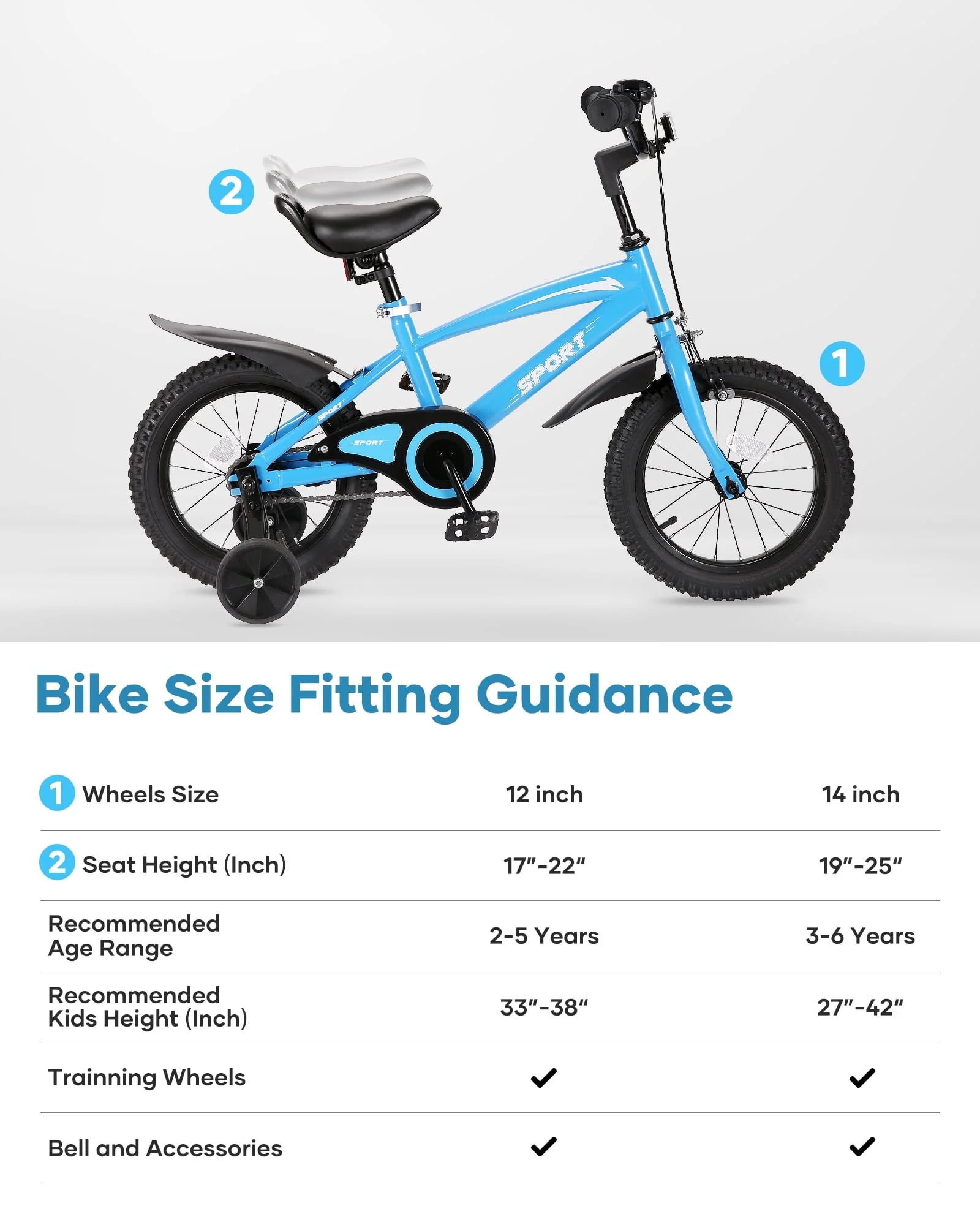 14" Kids Bike Girls and Boys Blue Bike for Age 3-6 Years Old - Image 4
