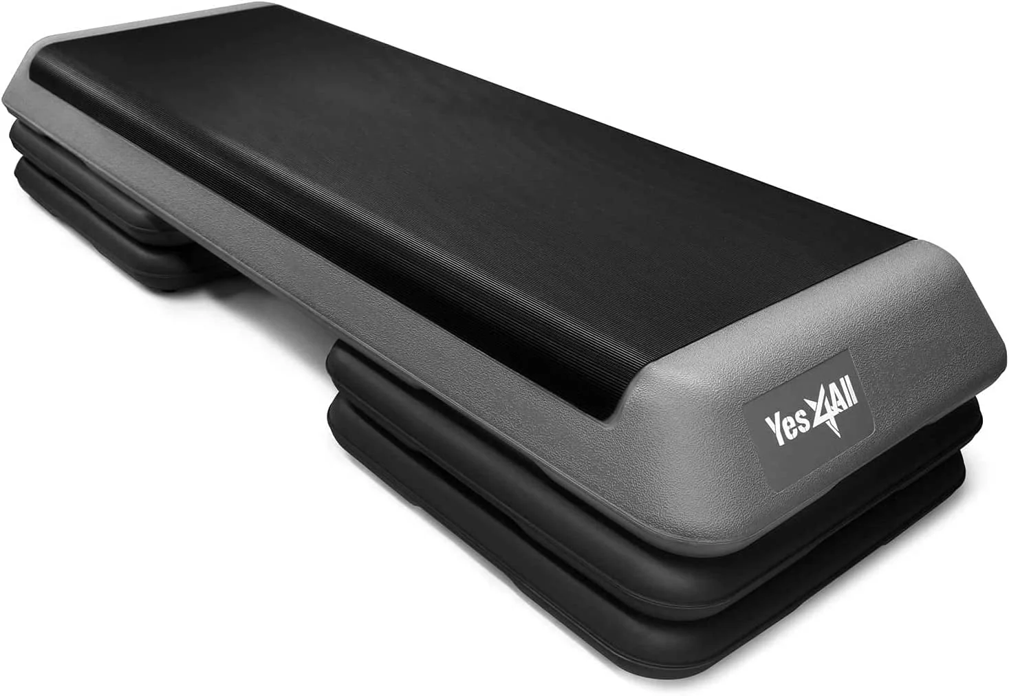 Yes4all Adjustable Aerobic Step Platform, 40 in x 16 in with 4 Risers, Black and Grey