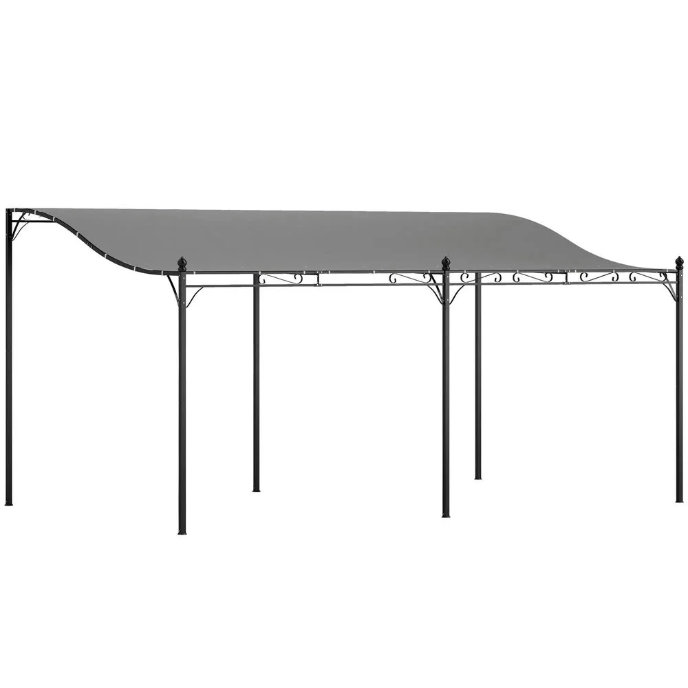 Spaco 10' x 16' Wall-Mounted Outdoor Pergola Canopy, Metal Patio Canopy with Drainage Holes, Shade for Outdoor as Garden, Patio, Dark Gray
