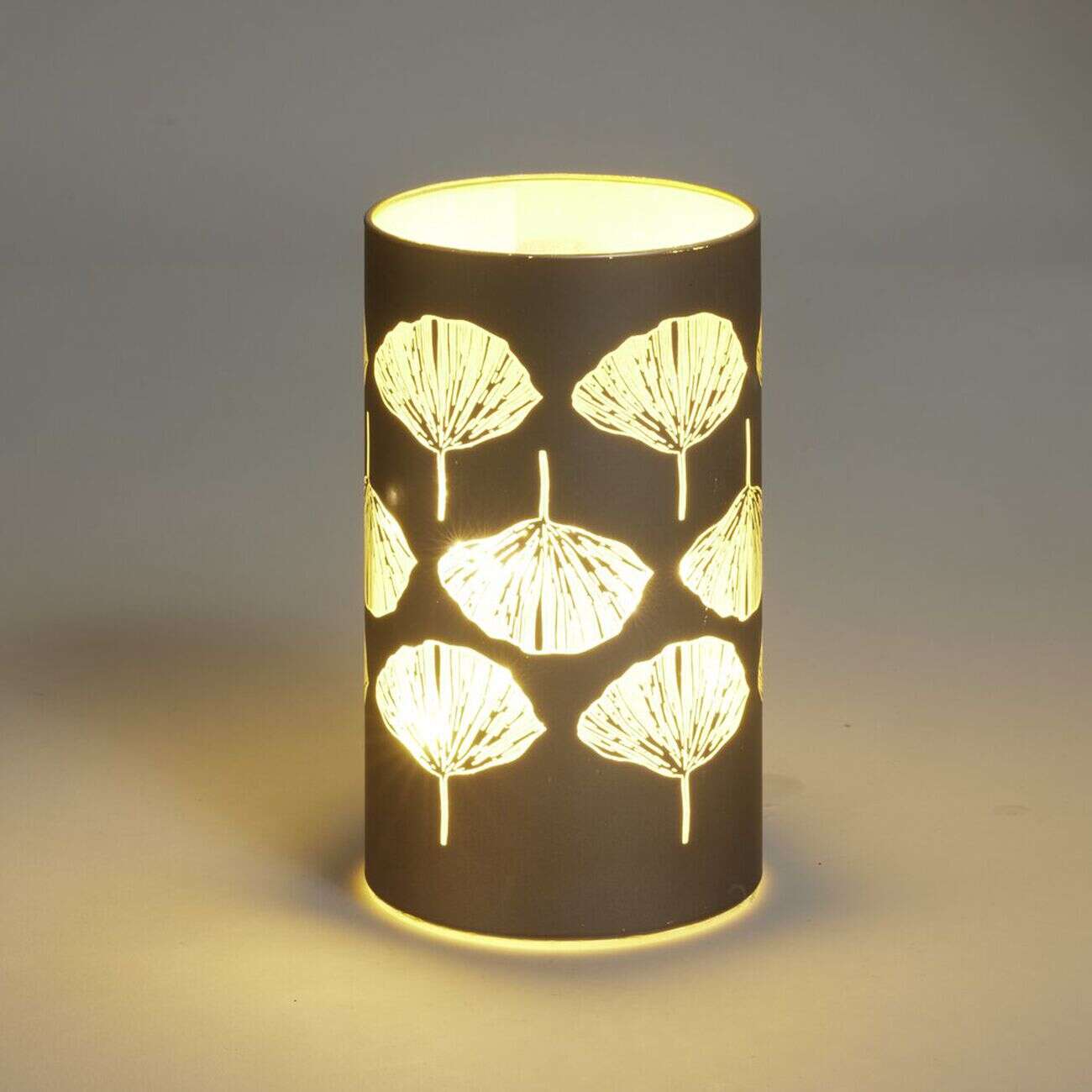 Lanterne LED motif feuille ginkgo en argenté Ø9xH15cm