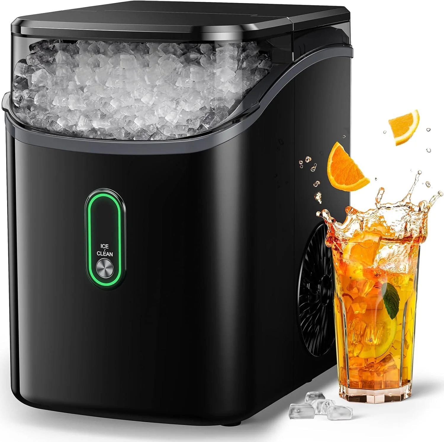 Machine à glaçons Silonn Nugget, modèle de comptoir, produisant des glaçons en forme de galets, doux et croquants, jusqu'à 15 kg par jour (avec pelle), machine à glaçons portable à granules avec nettoyage automatique pour la maison, la cuisine et le