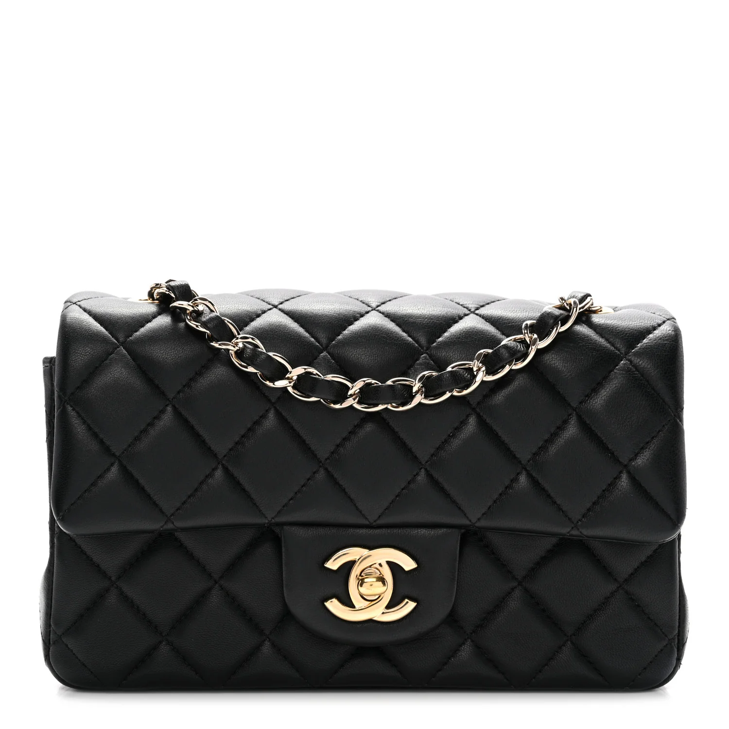 Lambskin Quilted Mini Rectangular Flap Black