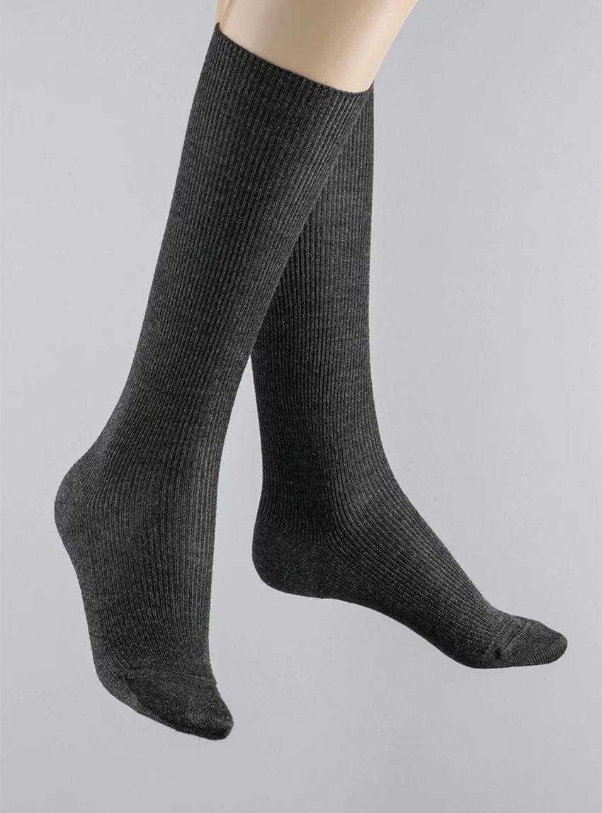 Chaussettes hautes mixte sans élastique grises en laine