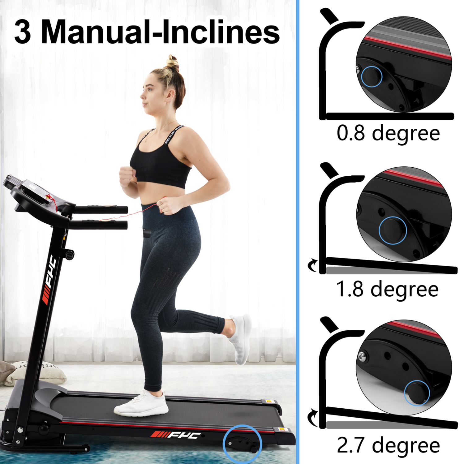 Treadmill 2.5HP Folding Treadmill for Home Walking Under Desk with Incline Fitness Running Electric Treamills Indoor Training Pulse Monitor Cup Holder Treadmills IN USA STOCK(black) - Image 2