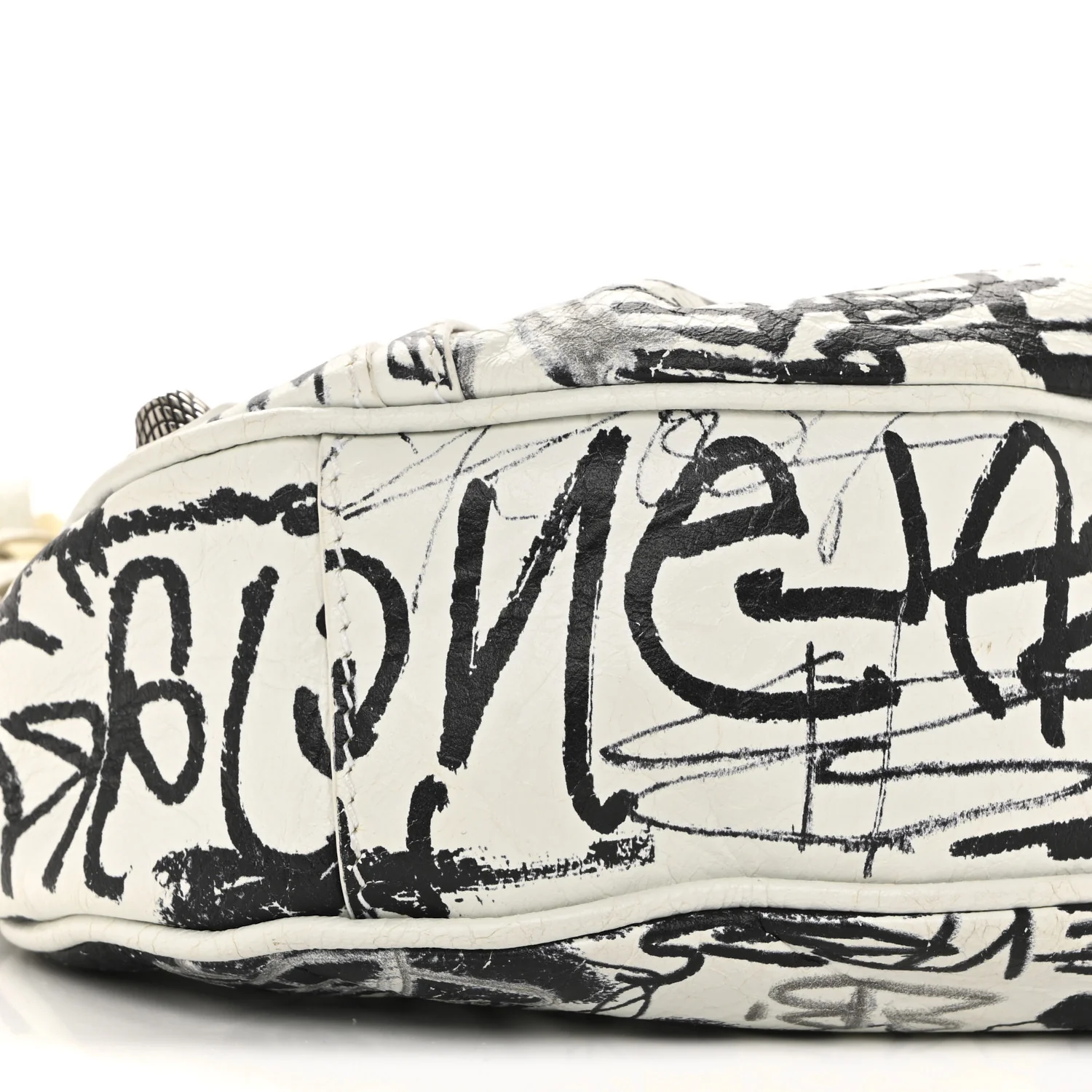 Agneau Arena Graffiti Le Cagole Shoulder Bag XS White Black