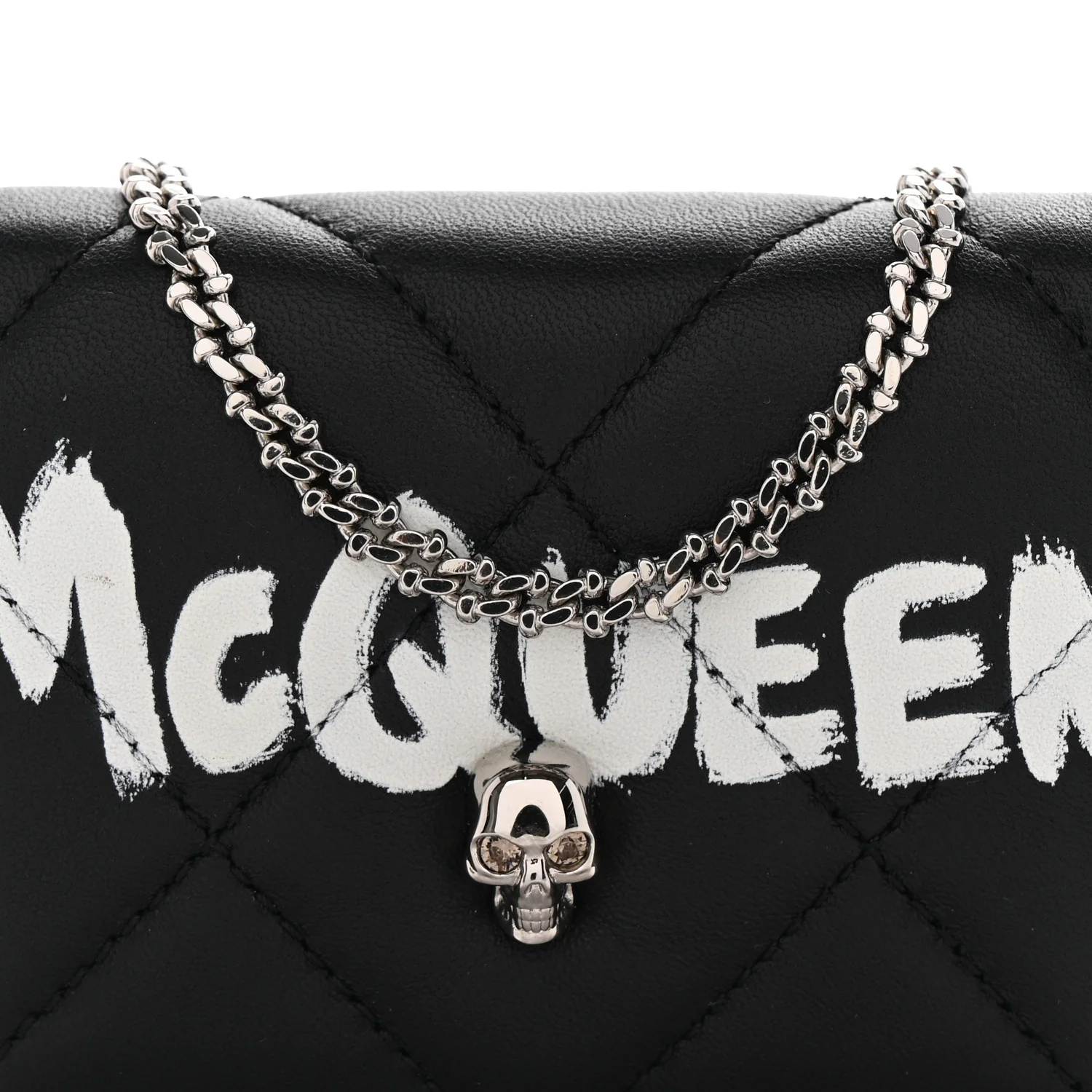 Nappa Graffiti Quilted Graffiti Skull Card Holder on Chain Black White