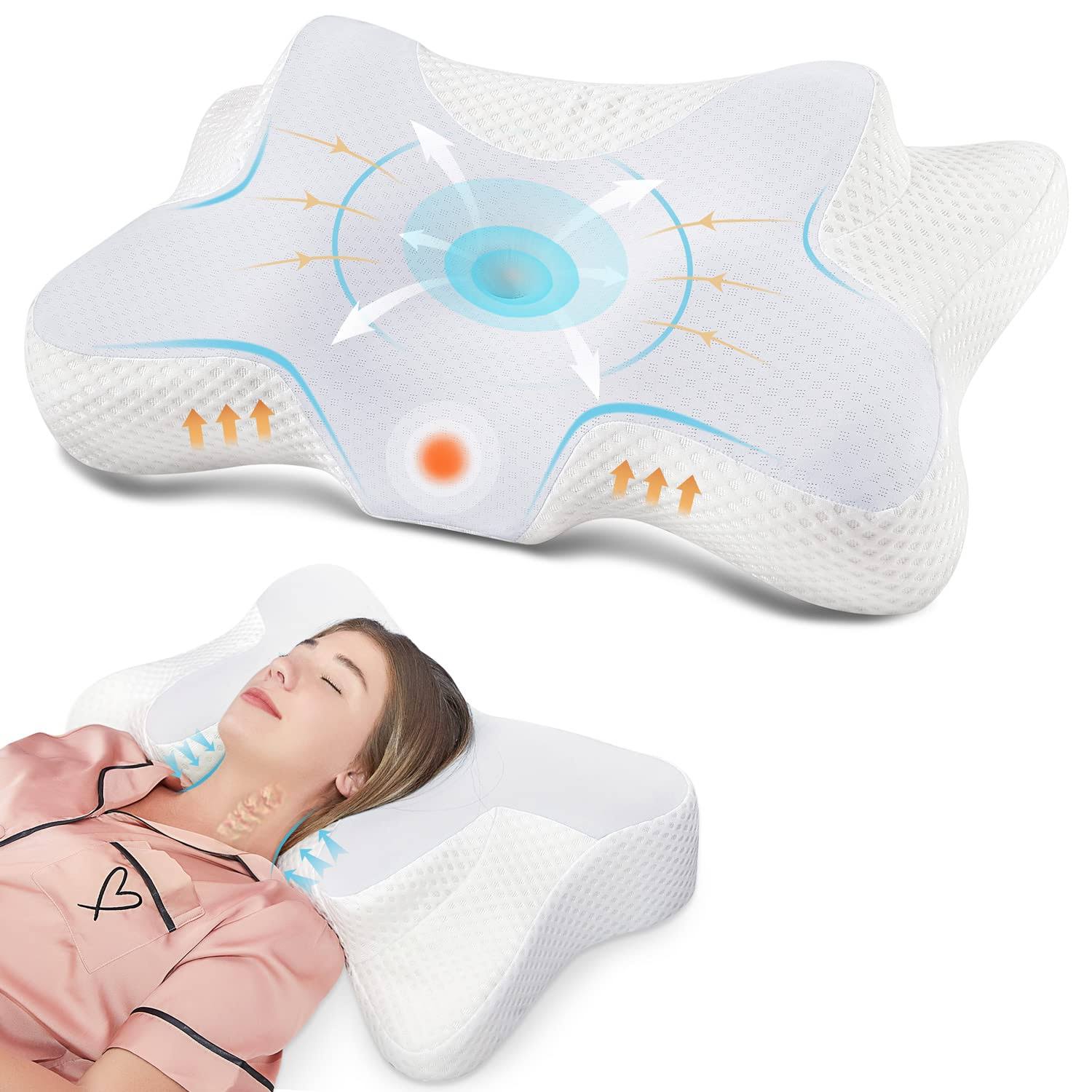 Donama Cervical Pillow for Bed Sleeping, Memory Foam Contour Neck Pillows with Breathable Pillowcase, Ergonomic Neck Support Pillows for Side, Back