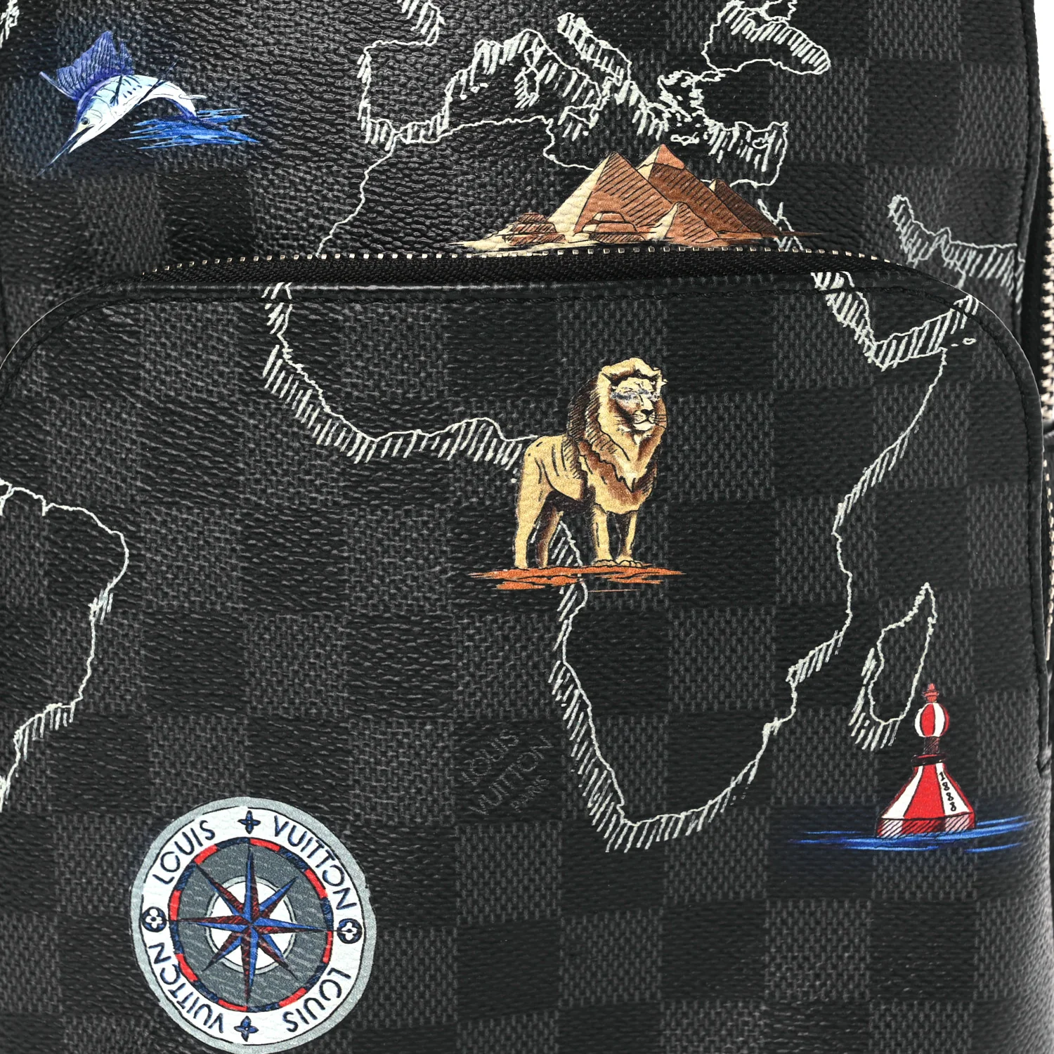 Damier Graphite World Map Avenue Sling Backpack