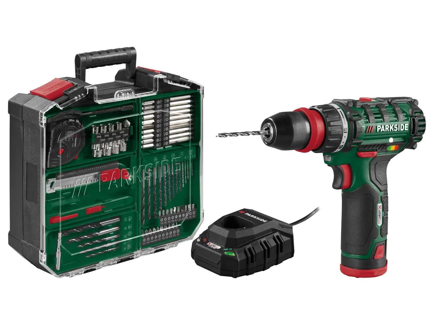 PARKSIDE Set perceuse-visseuse sans fil et 75 accessoires + 2 batteries + chargeur, 12 V