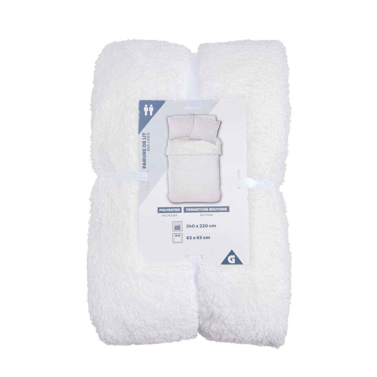 Parure de lit 2 personnes 240x220cm polyester toucher fourrure blanc