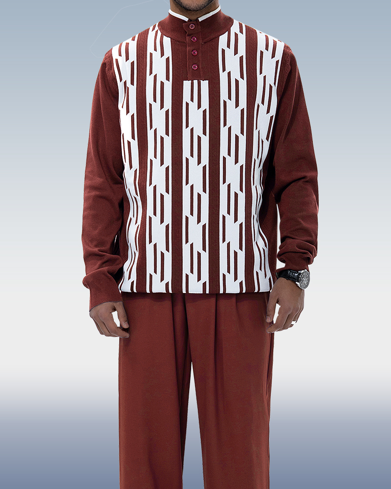 Costume de marche marron tricoté à manches longues pour homme