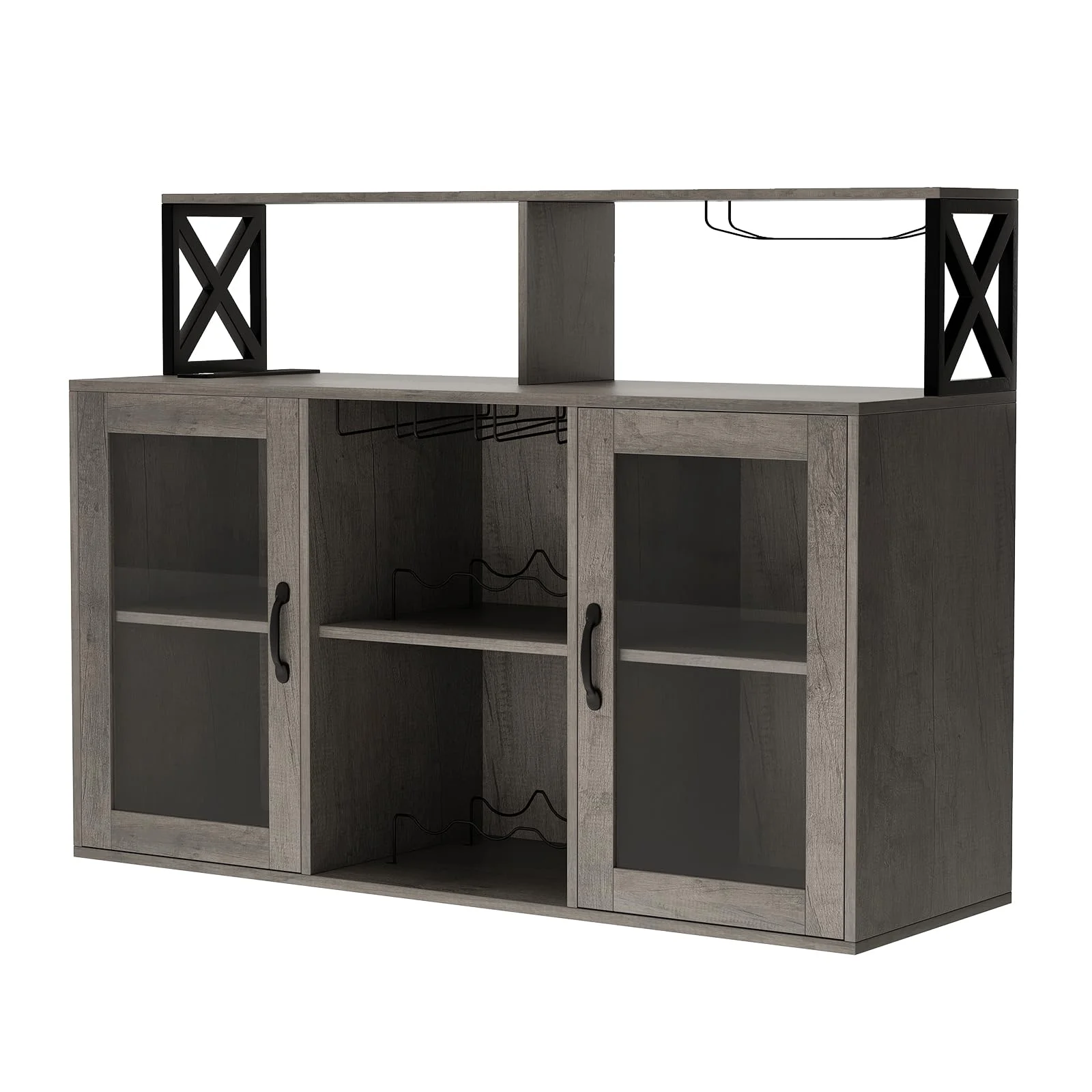 Bar Cabinet with Storage Shelves, Coffee Bar Cabinet with LED Lights, Liquor Cabinet with Wine Rack and Glass Goblet Holder, Kitchen Sideboard Buffet Cabinet for Home, Kitchen, Dining Room(Retro Gray) - Image 7