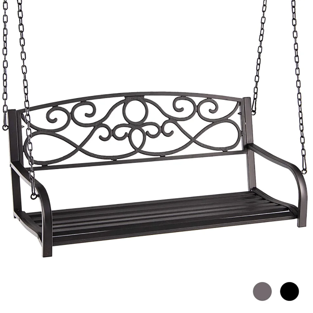 Resenkos Porch Swing, Outdoor 2-Person Metal Porch Swing Chair with Chains-Brown, Hanging Outdoor Porch Swings for Garden, Backyard