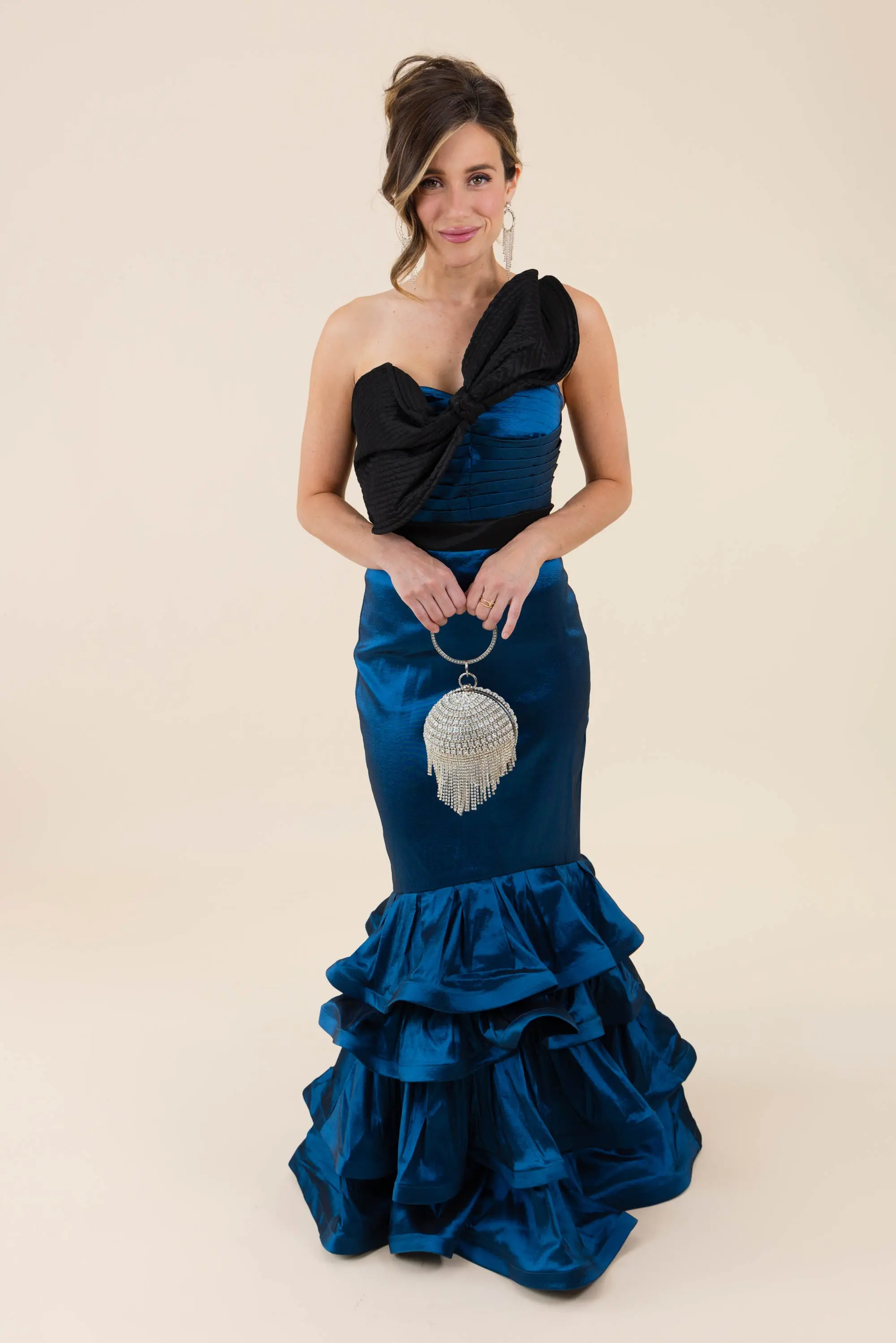 Was It Ever Love Satin Ribbon Ruffle Tiered Maxi Dress
