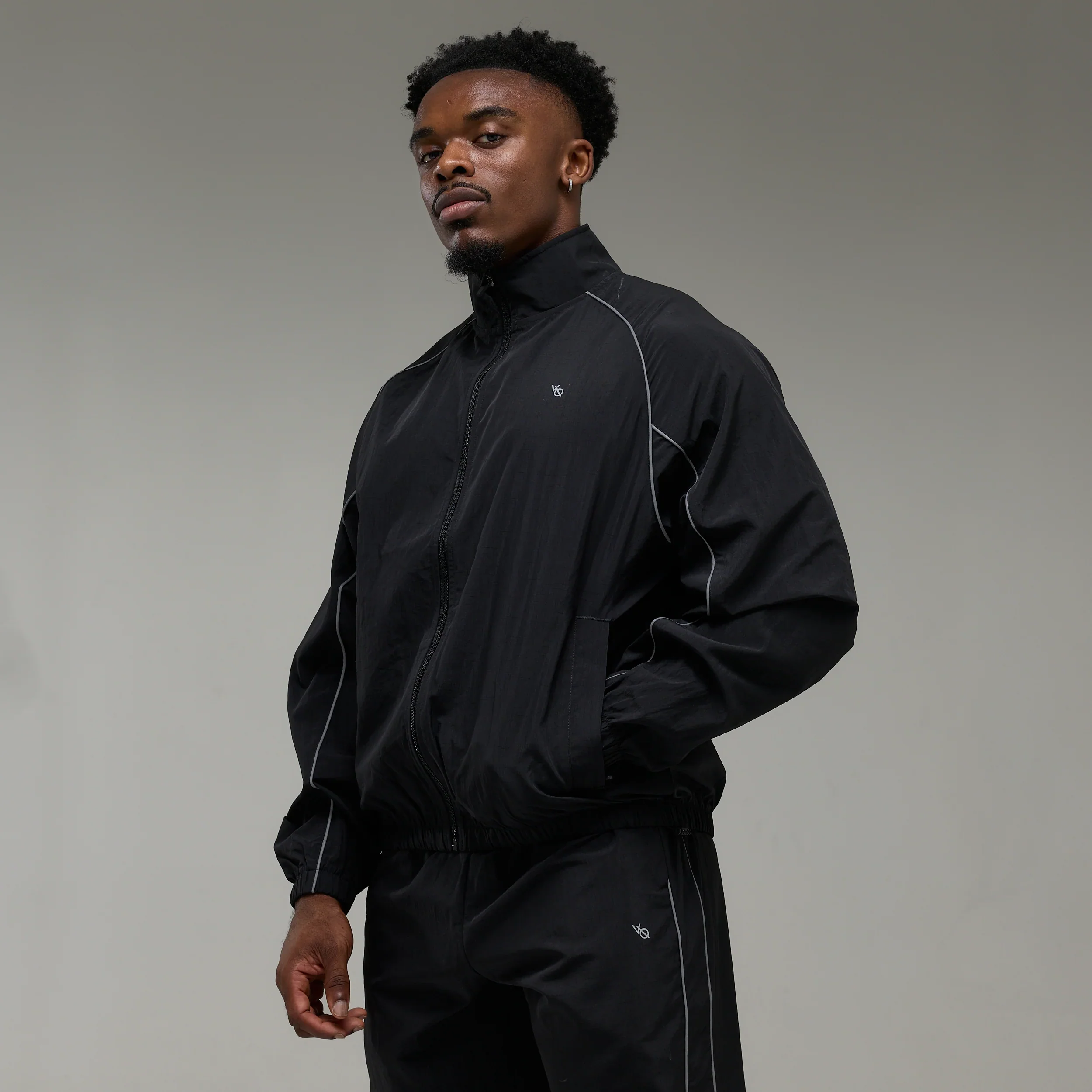 REFLECTIVE BLACK OVERSIZED TRACK JACKET