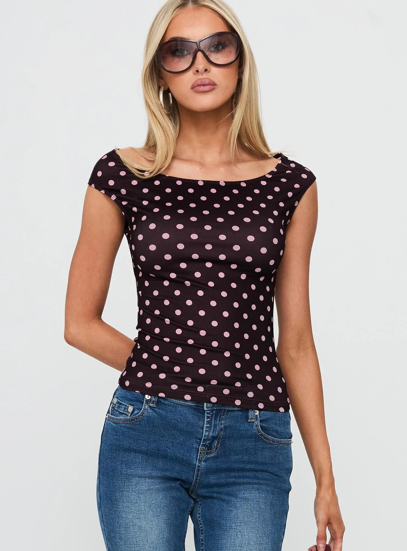 Cheirosa Off Shoulder Top Chocolate / Pink