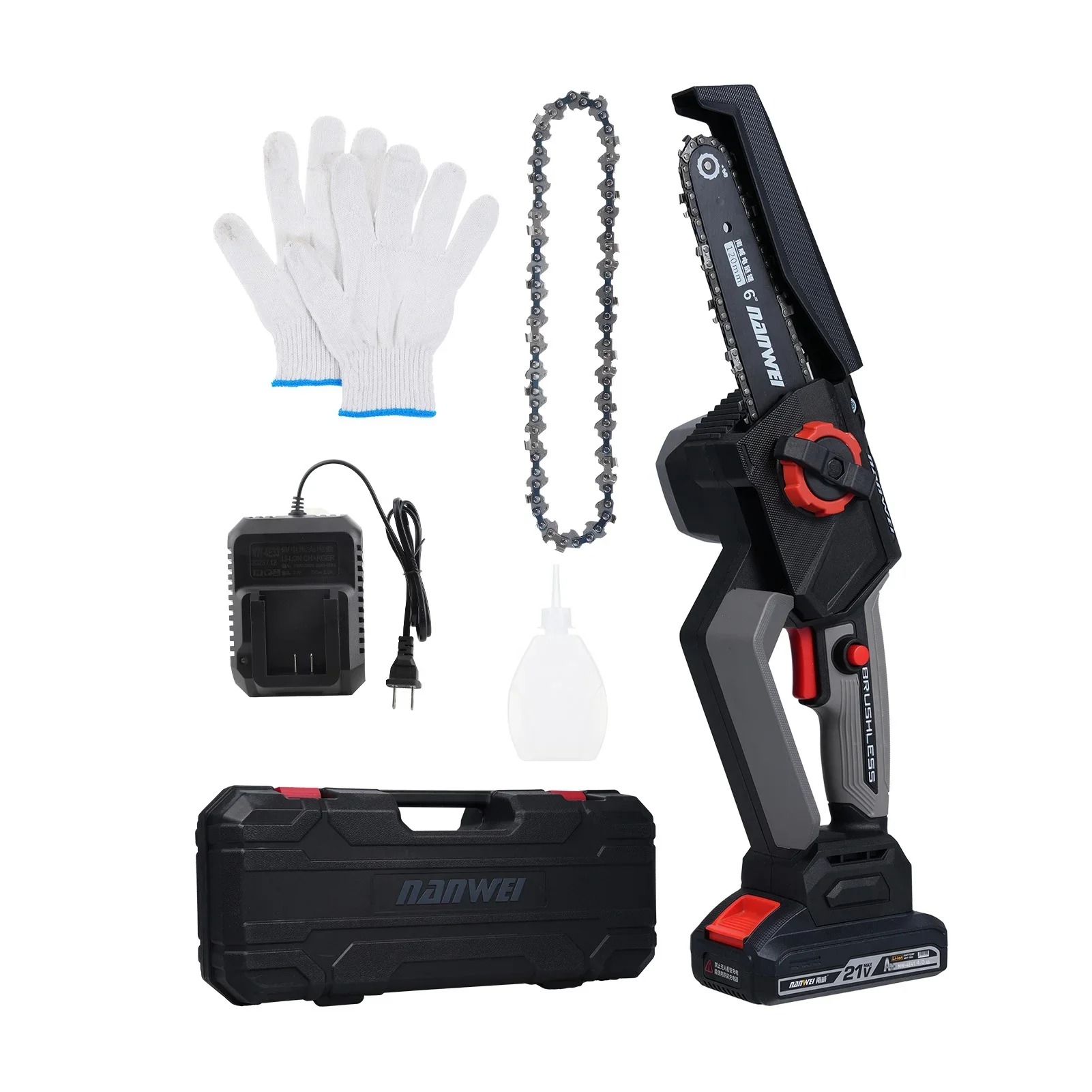 Electric Cordless Chainsaw 6inch Chainsaw Brushless Electric Chainsaw For Logging And Tree Cutting Wood Processing, Garden Maintenance, Artistic Creation Outdoor Adventure 2PCS 21V