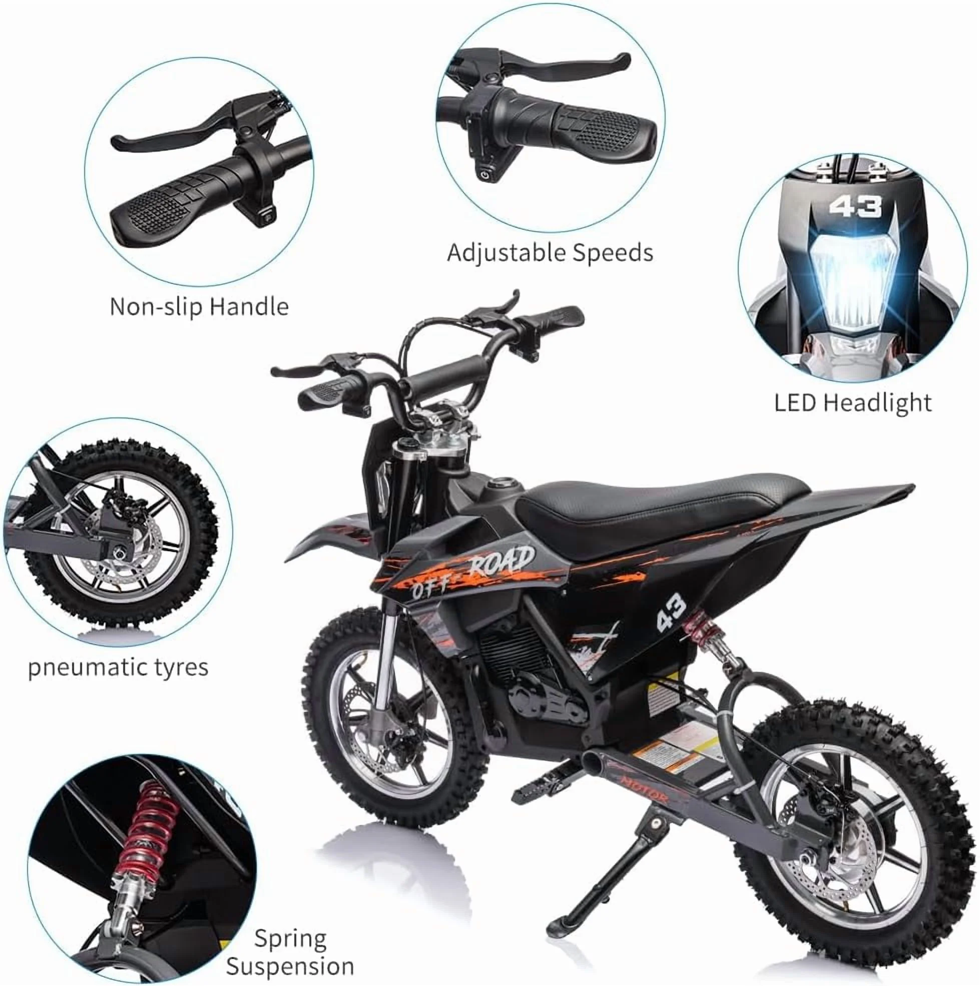Nasitip Electric 350W Dirt Bike for Kids 8 - 16 Year - Black