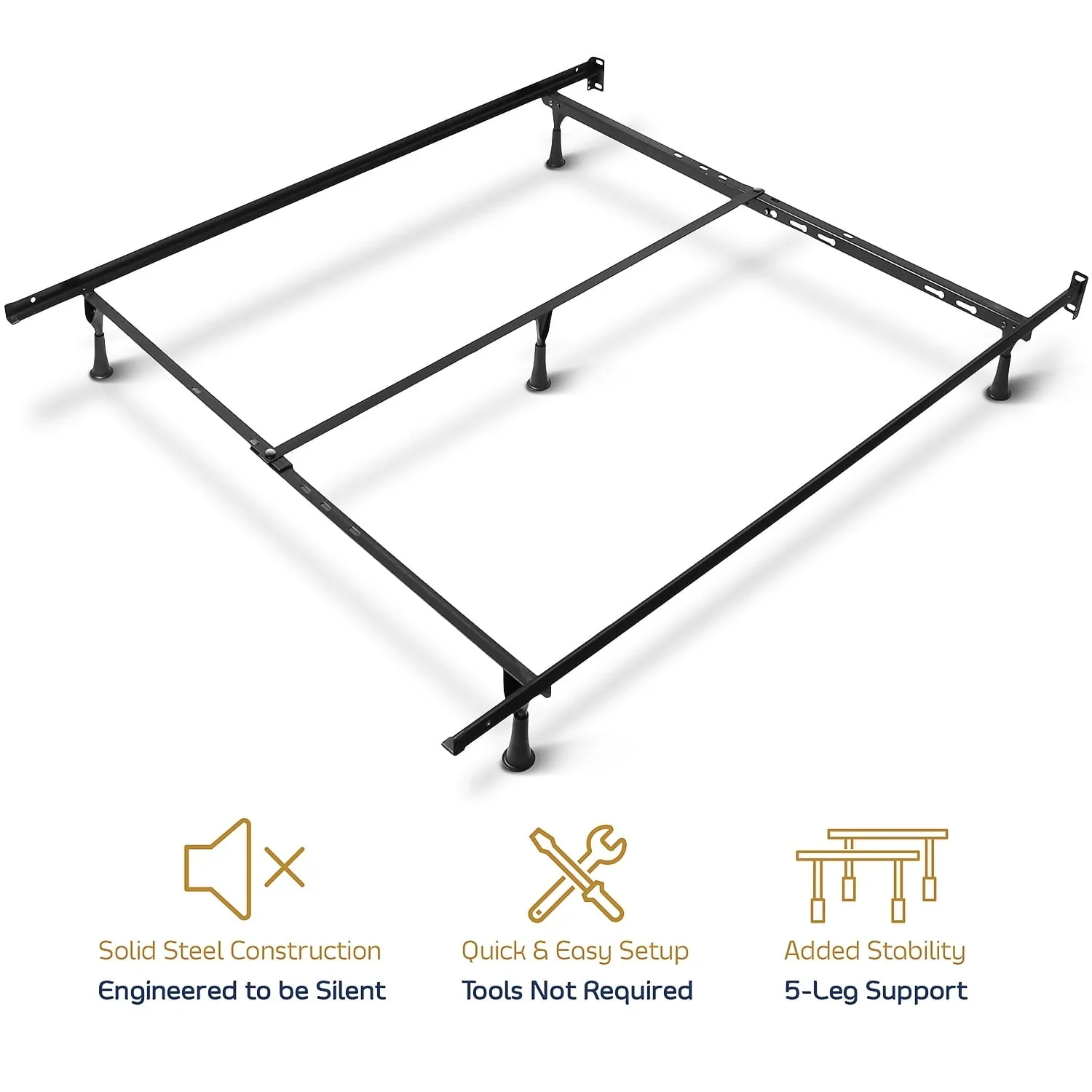 Nestl Adjustable Metal Bed Rails - Metal Adjustable Bed Frame with Bed Center Support Leg 5.25 H Low Bed Frame - Expands from Twin Size to Full Bed Frame, Metal Queen Bed Frame, Black