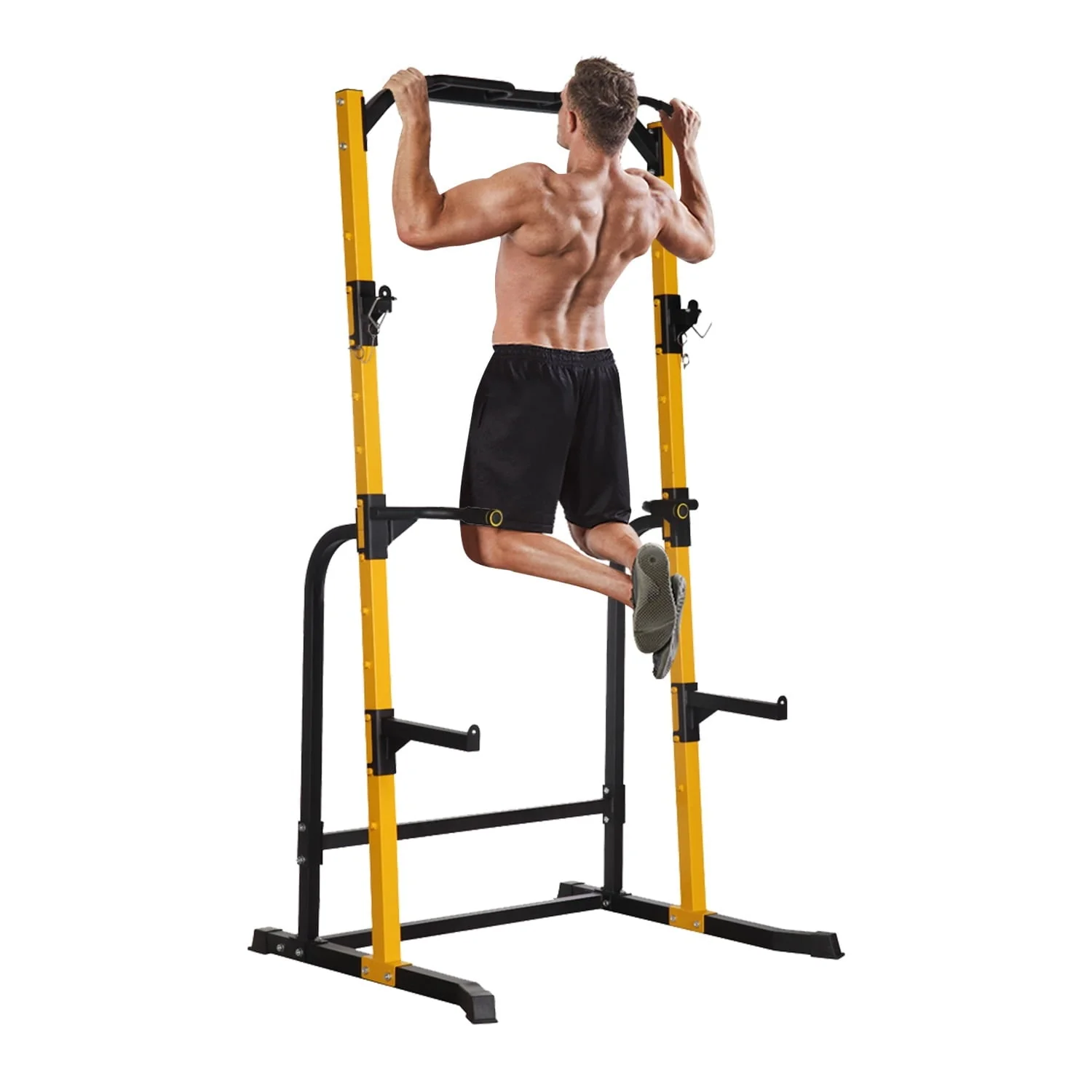 Wesfital Multi - Function Power Tower with Adjustable Barbell Rack Barbell Holder Home Fitness Equipment, Yellow