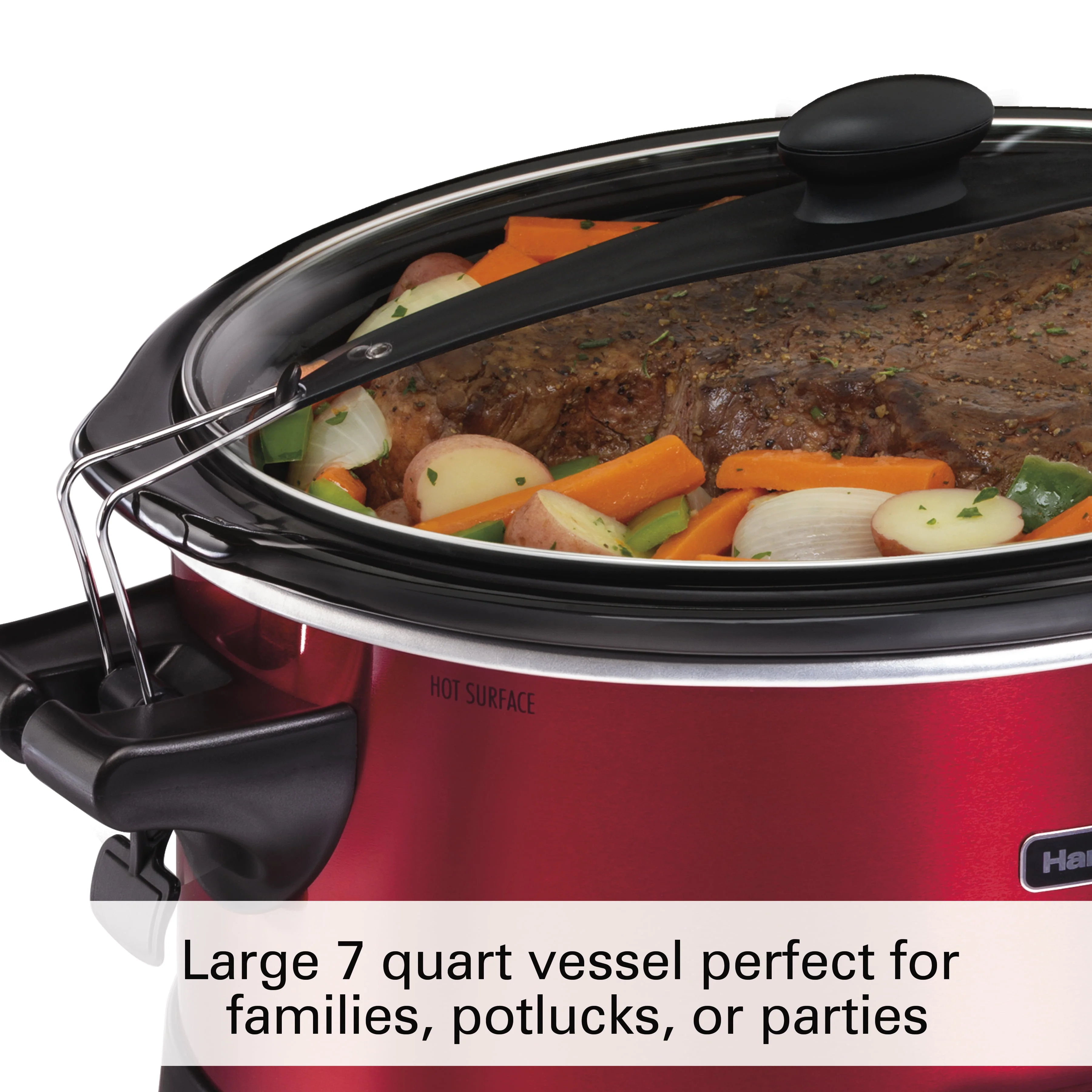 Hamilton Beach Stay or Go Programmable Slow Cooker with Party Dipper, 7 Quart Capacity,Removable Crock, Red, 33478 Image 5