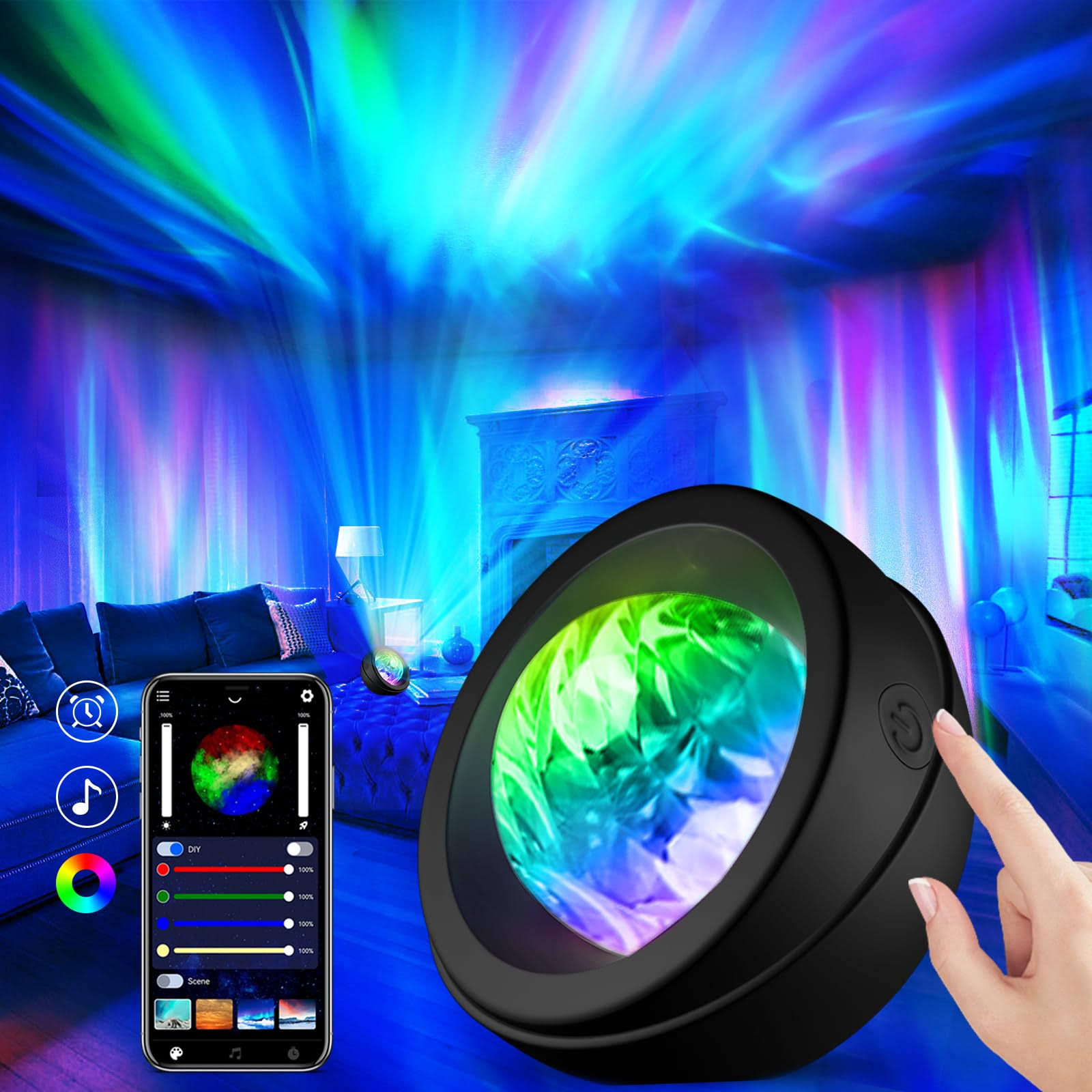 RUISHINE Light Projector, Galaxy Projector for Bedroom Northern Lights Aurora Projector with Timer, App Control Night Light Gift for Kids Adults Home