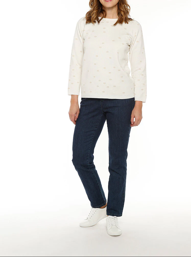 Pull femme à pois beige lin en coton
