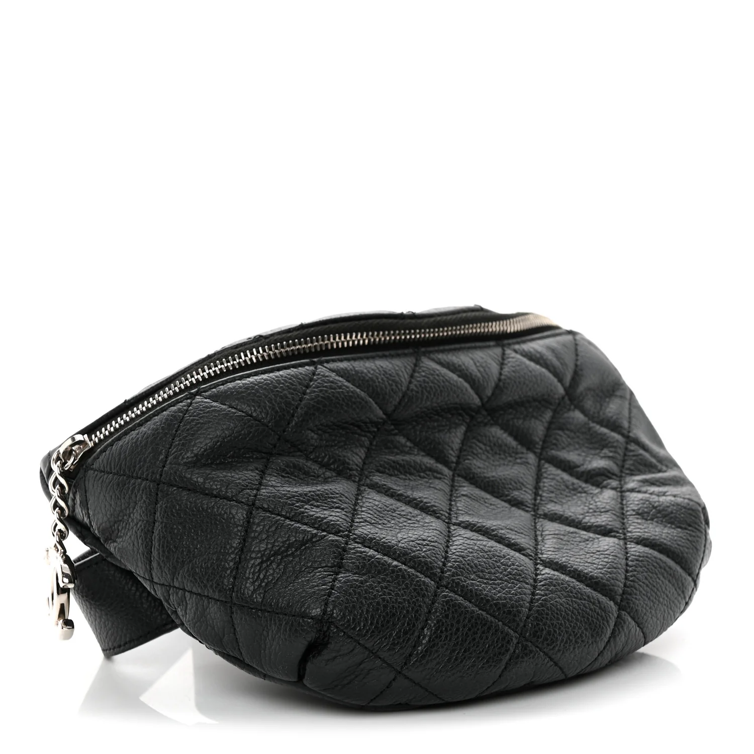 Grained Calfskin Quilted Waist Belt Bag Black