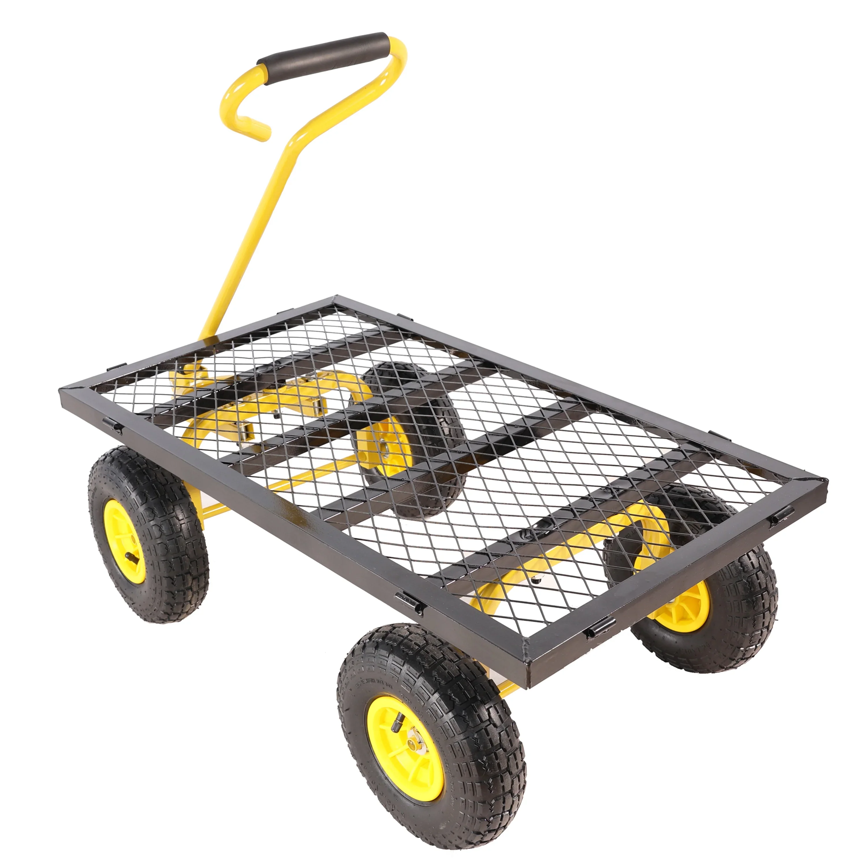 Furnibear Heavy Duty Steel Garden Cart 1500lbs Capacity, 6.35 cu ft, 40.55 x 27.56 Folding Utility Wagon with Double-Layer Removable Side, Black