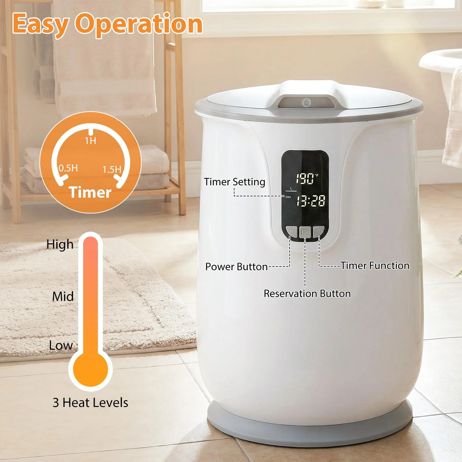 Tangkula 20L Electric Towel Heater with 3 Temperature Settings