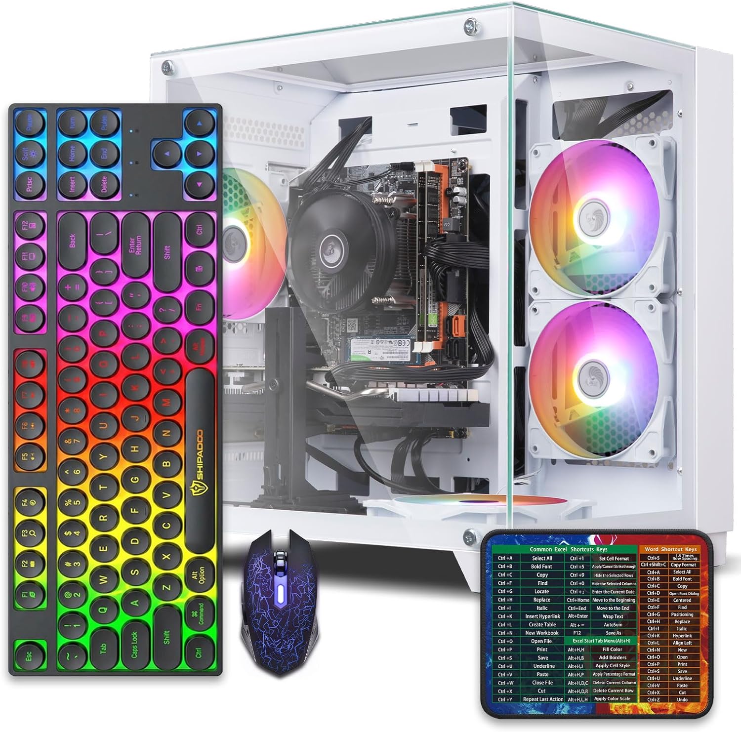 Prebuilt Gaming PC Desktop Computer Intel Core i7 Desktop Operating at A Frequency of 3.4-3.9 GHz RX590 Graphics Card with 8GB GDDR5 Video Memory 16GB RAM  512GB SSD WiFi 5.0 RGB Fan x4