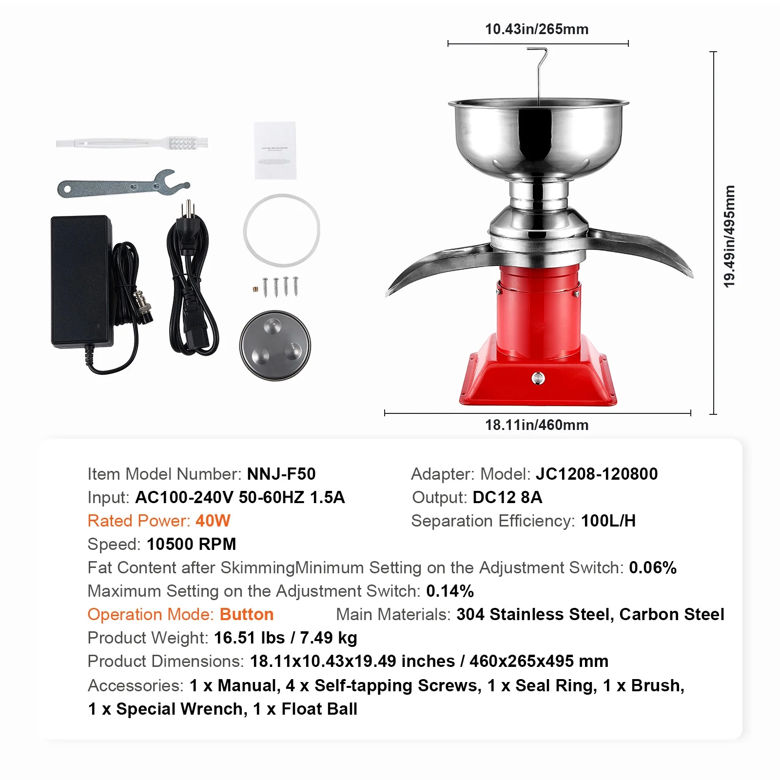Dairy Cream Spin Separator, Constructed from 304 Stainless Steel, Electrical Cream Dividers, 100L/H Production 10500RPM Bovine Milk Separator, 30W Bovine Cream Separator, Milk Clarifier Image 4