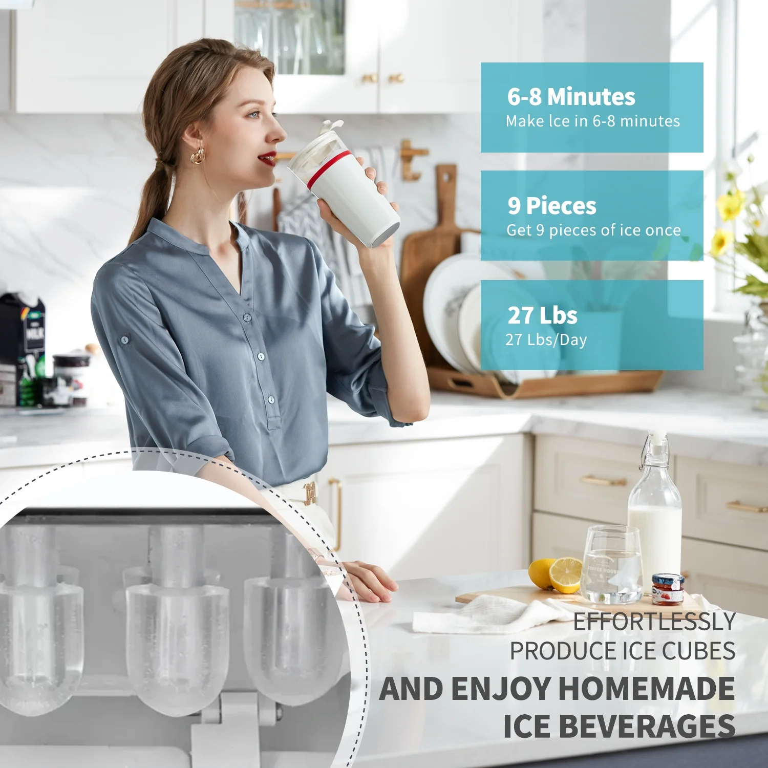 VECYS Ice Maker Water Dispenser, 27 lb Daily Ice & Child Lock