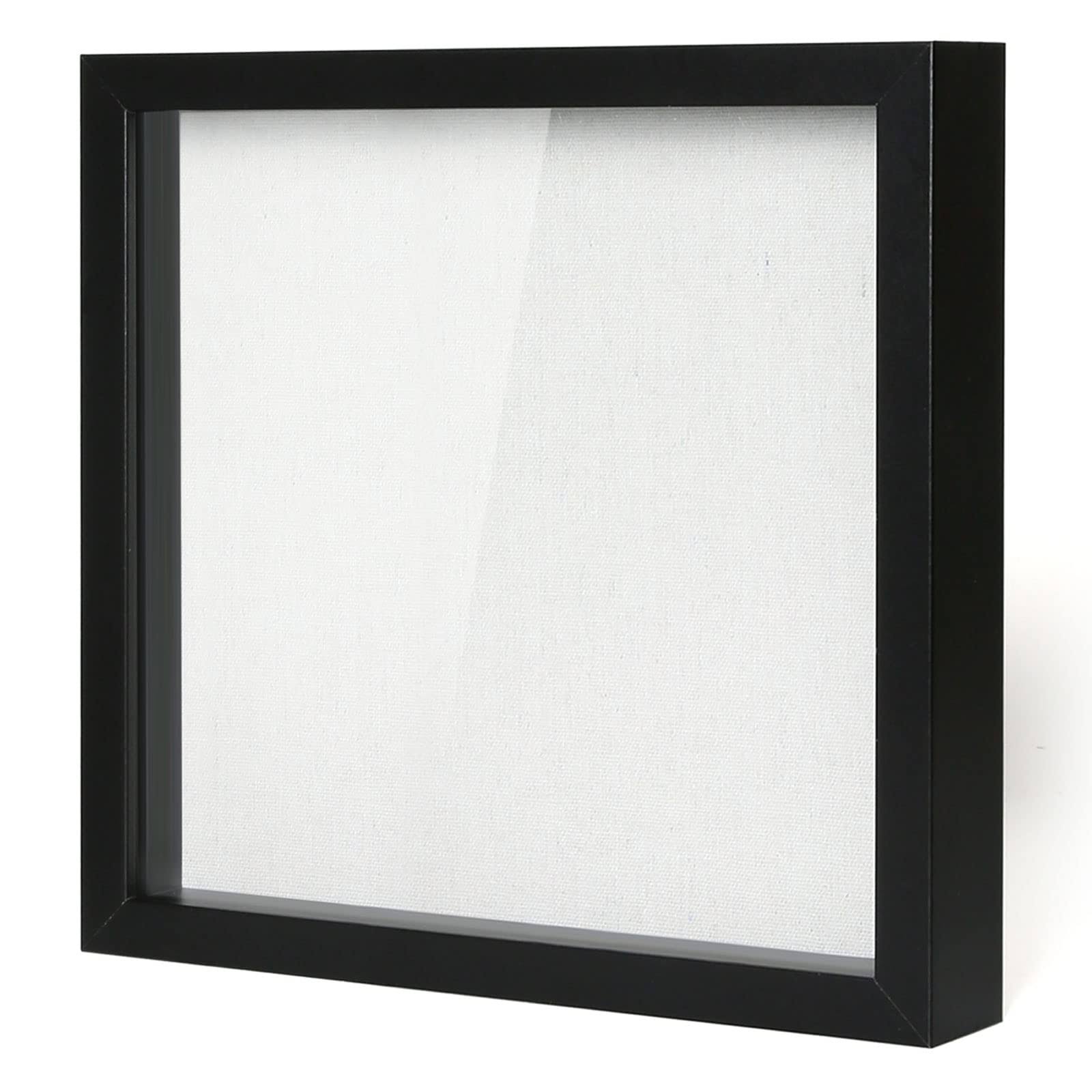 Muzilife 12x12 Shadow Box Picture Frame with Linen Board - Deep Wood & Glass Display Case Ready to Hang Memory Box Baby Sports Memorabilia, Pins,