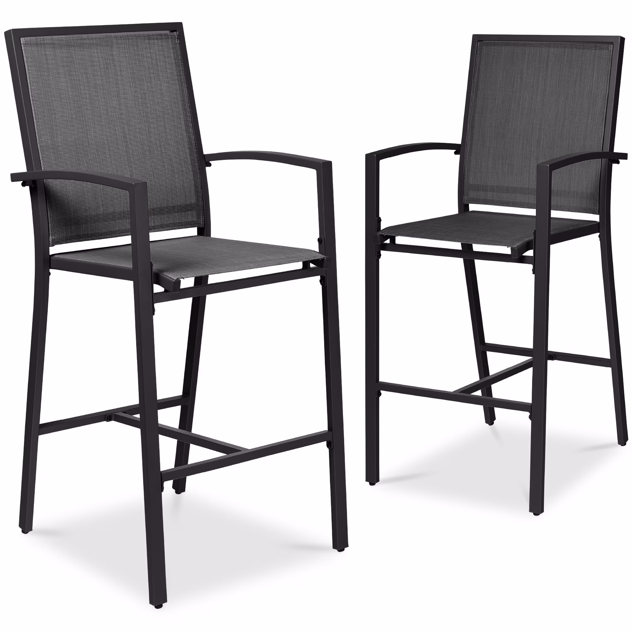 Outdoor Barstools Set of 2, Bar Height Patio Chairs w/ All-Weather Mesh Black/Black(Black/Black)