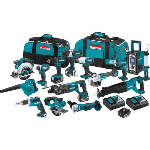 18V LXT Lithium ion Cordless 15 Piece Combo Kit with (4) Batteries 3 0Ah, Charger and (2) Bags