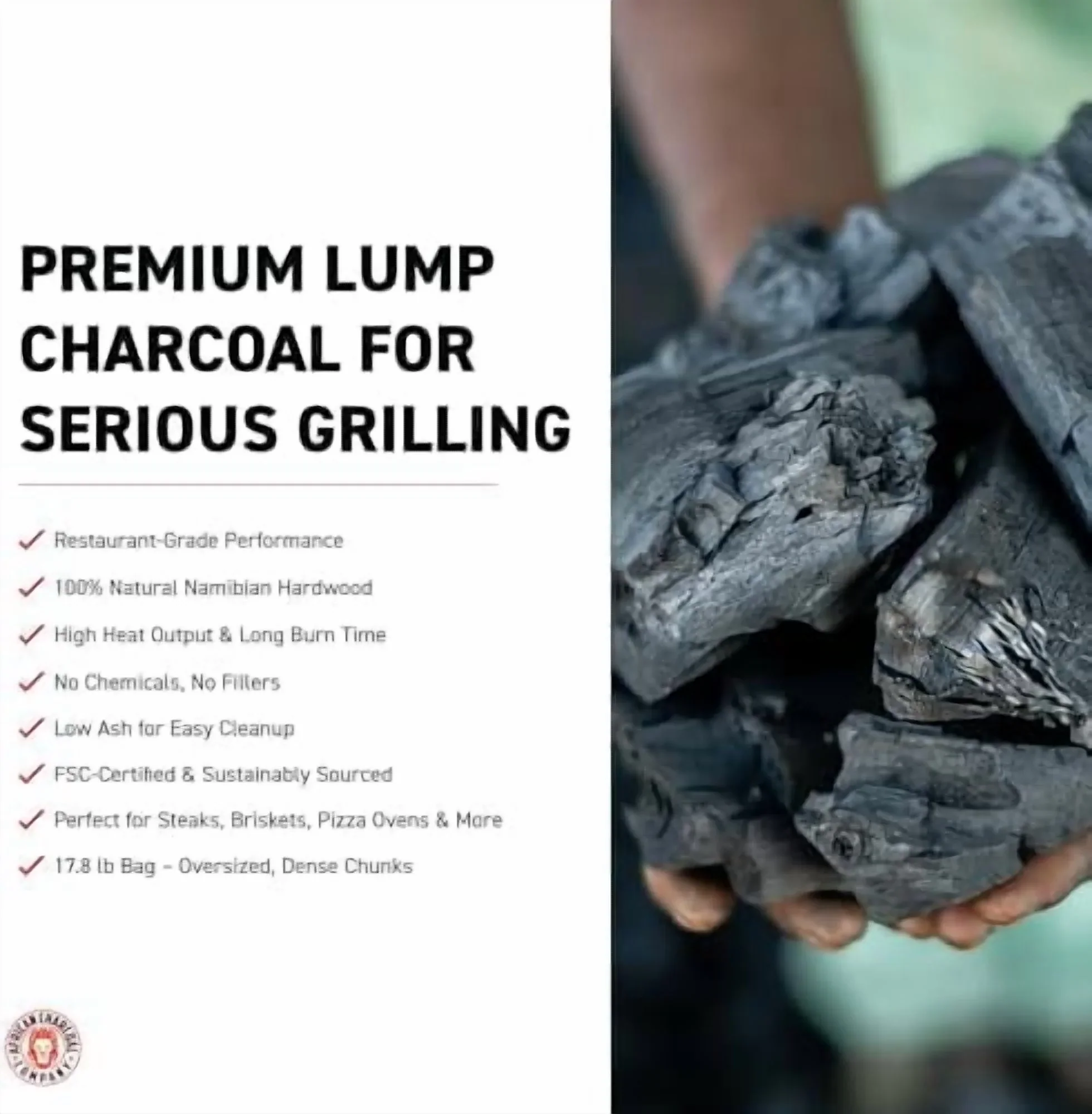 Premium Lump Charcoal �C Restaurant-Grade �C 100% Natural Hardwood �C Long Burn, High Heat �C 17.8 lb Bag �C FSC-Certified, Low Ash BBQ Charcoal for Grilling & Smoking$$Garden &