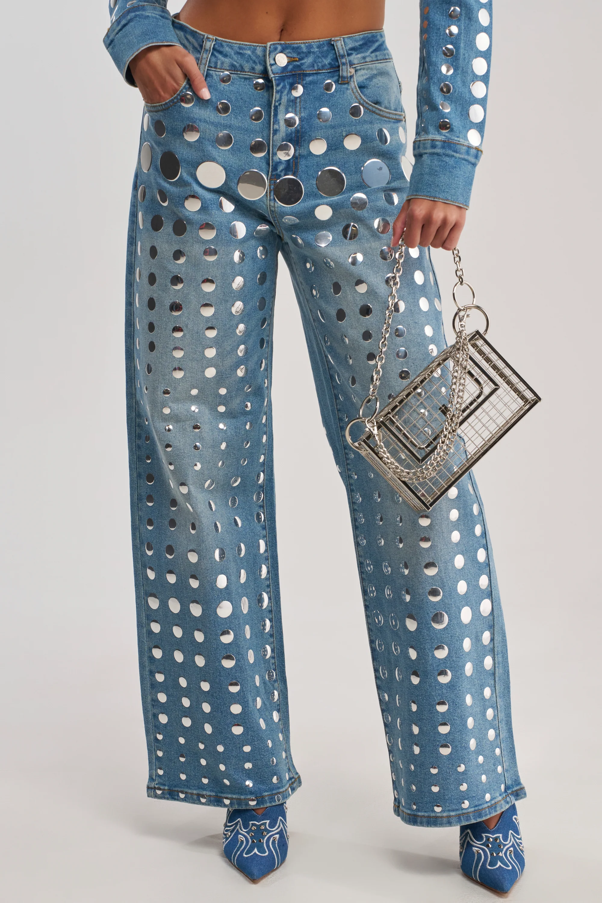 STUDS EVERYWHERE RELAXED DENIM PANT - Akira Store