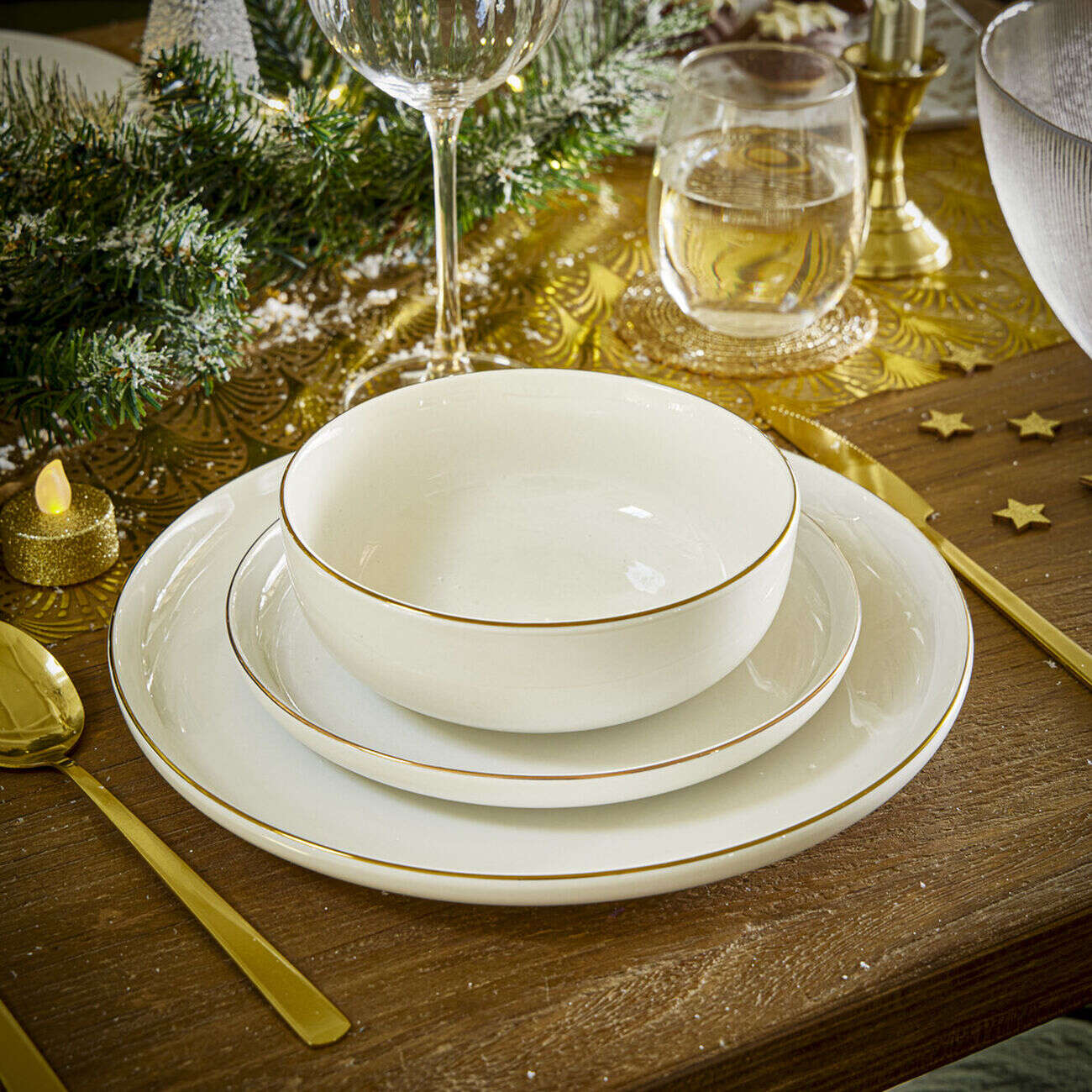 Coupelle Oslo faïence blanche avec bord doré Ø20cm