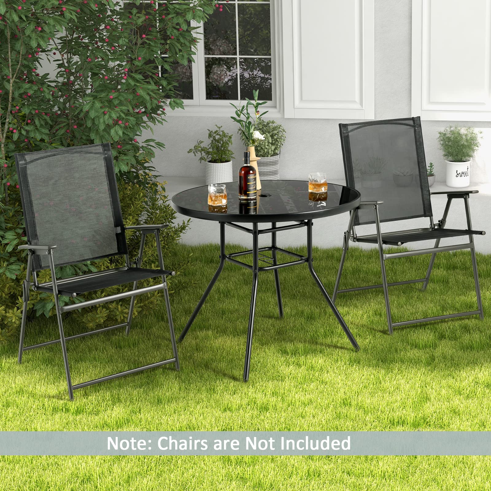 Tangkula 34 Inch Patio Dining Table, Round Tempered Glass Table with 1.5