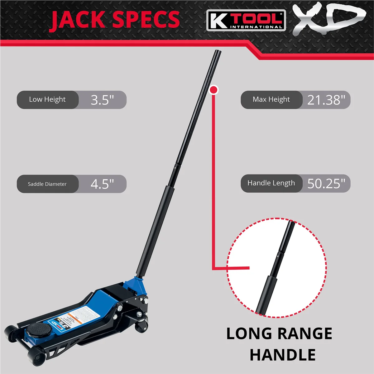 INT022 3.5 Ton Low Profile Service Jack; Dual Pump Piston - Image 4