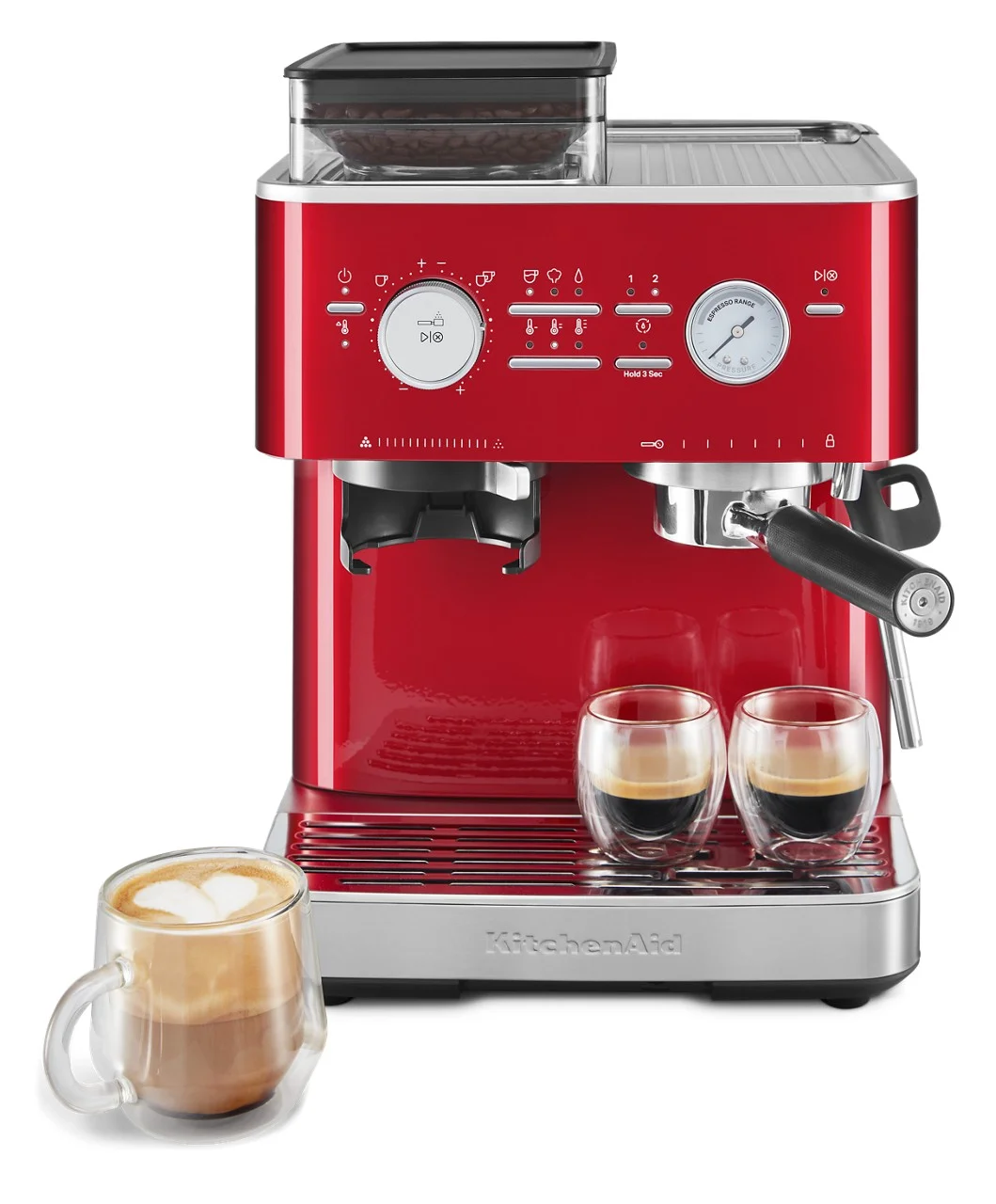 Semi Automatic Espresso Machine with Burr Grinder, KES6551(Candy Apple Red) - Image 2