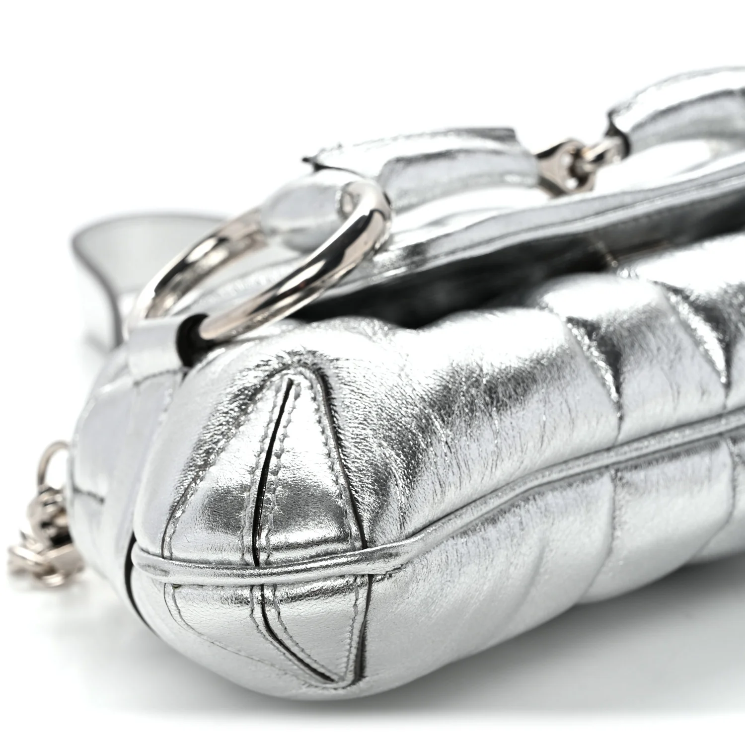 Metallic Nappa Vertical Matelasse Small Maxi Horsebit Chain Shoulder Bag Silver