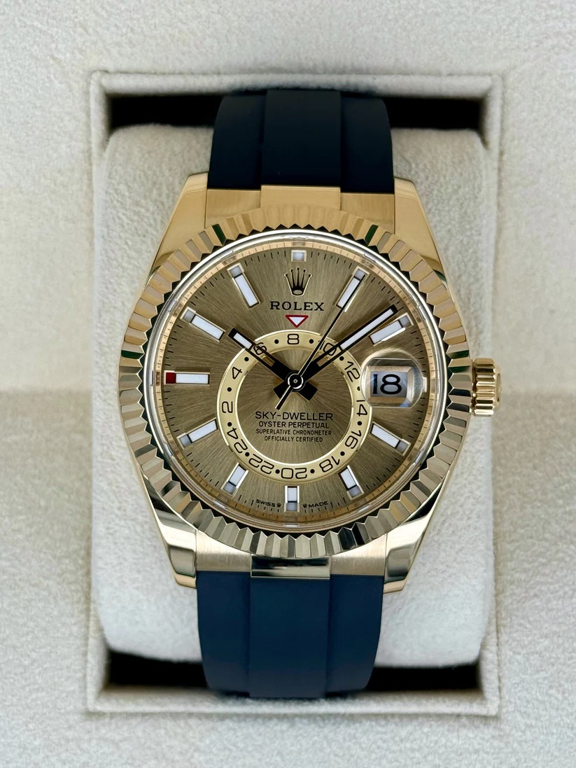 [Super Clone]RLX  Sky-Dweller 42mm Yellow Gold Champagne Dial Oysterflex - 336238